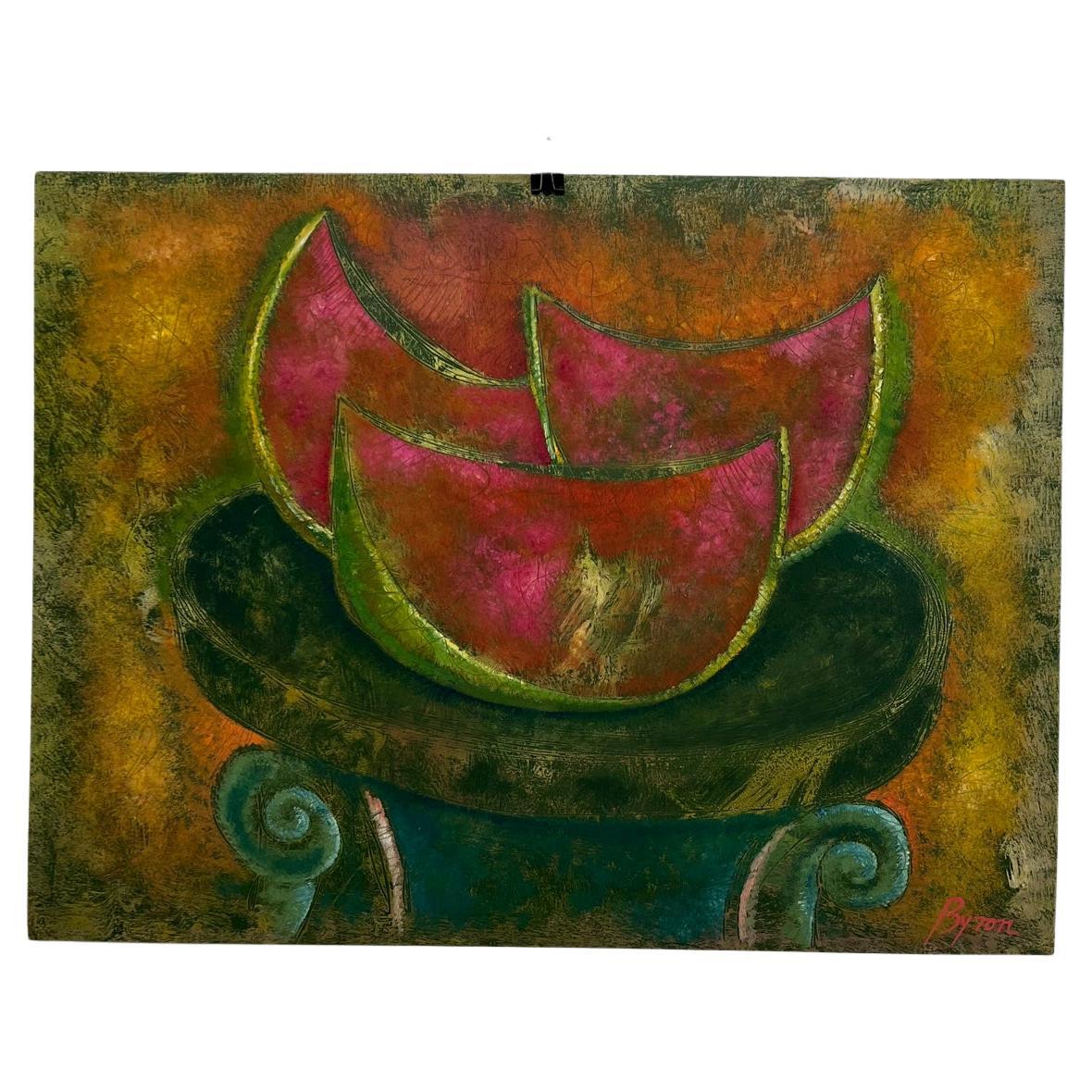 1980er Jahre Byron Gálvez Kunst Pastellpapier Wassermelone Mexiko