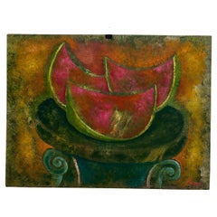 1980s Byron Gálvez Modernist Colorful Abstract Artwork Pink Fruit Mexico