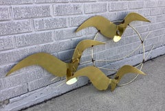 1980s C Jere Brass Plated Bird Flock of Seagulls Wall Sculpture, Signed and Date