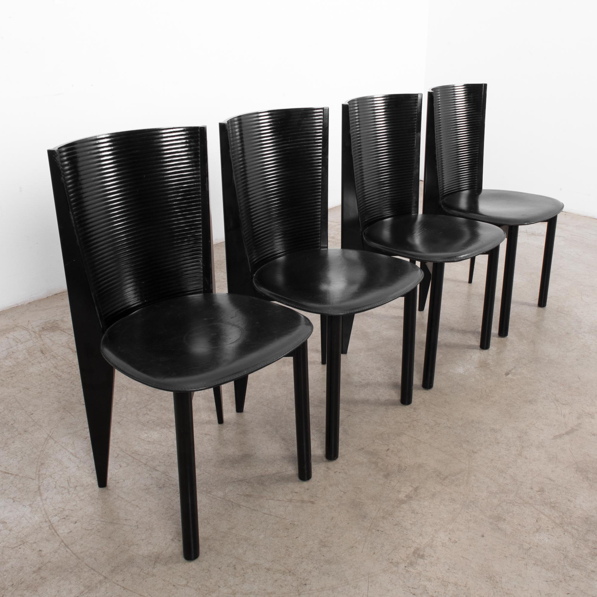 Leather 1980s Calligaris Dining Chairs, Set of Four