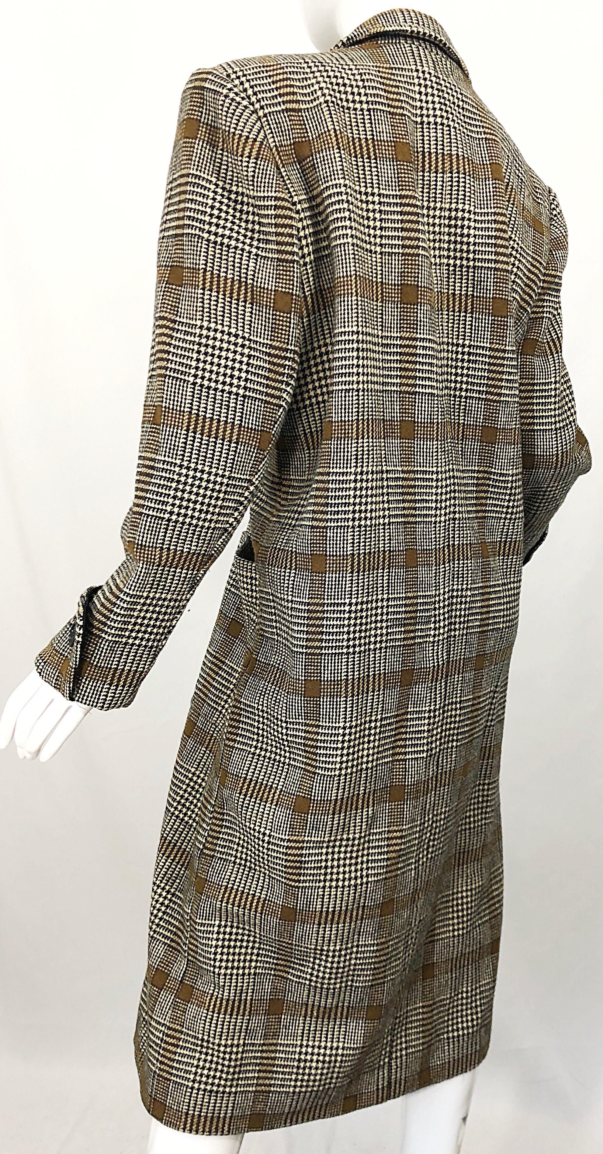 Vintage Calvin Klein Brown 1980s Glen Plaid Double Breasted 80s Wool Jacket Coat For Sale 3
