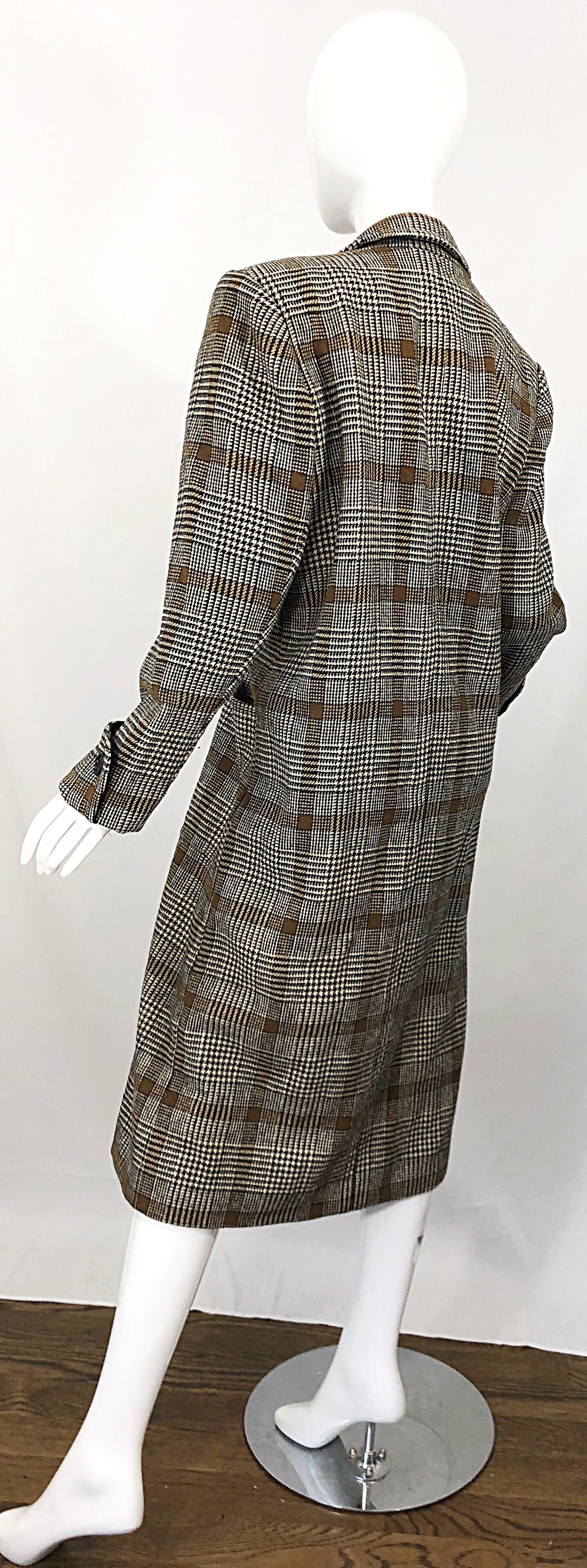 Vintage Calvin Klein Brown 1980s Glen Plaid Double Breasted 80s Wool Jacket Coat For Sale 5