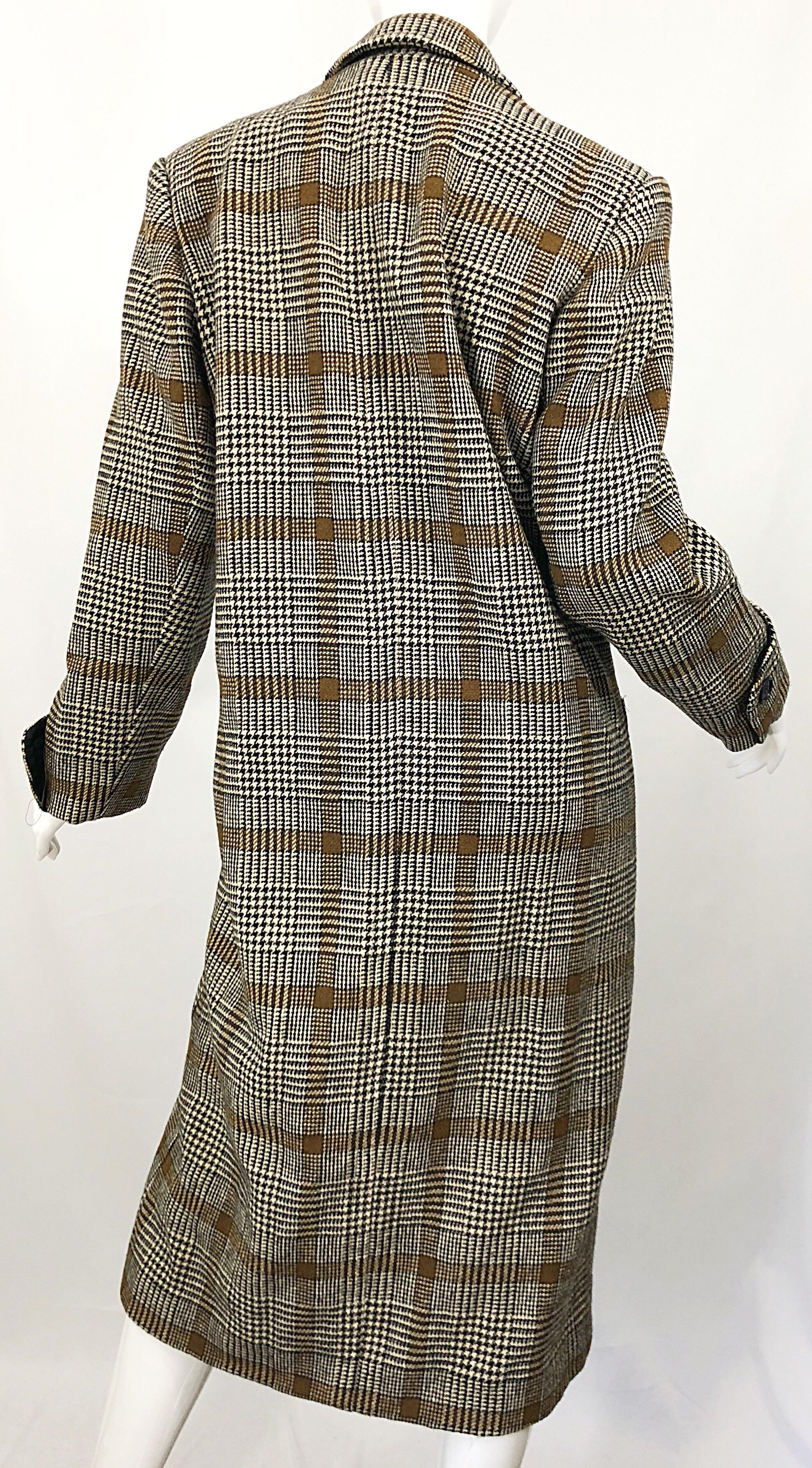 Vintage Calvin Klein Brown 1980s Glen Plaid Double Breasted 80s Wool Jacket Coat For Sale 7
