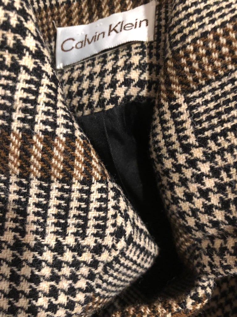 Vintage Calvin Klein Brown 1980s Glen Plaid Double Breasted 80s Wool Jacket  Coat For Sale at 1stDibs | calvin klein 1980s