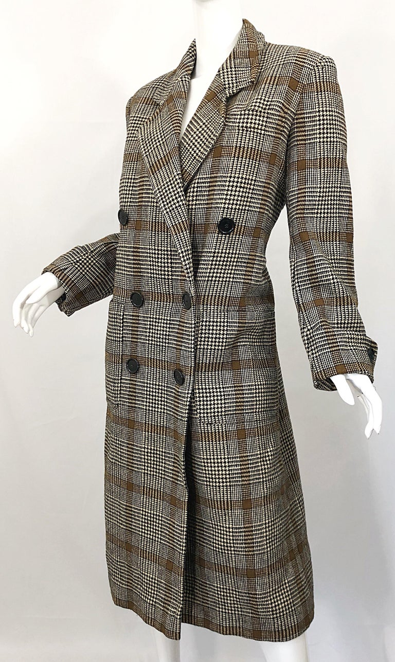 Vintage Calvin Klein Brown 1980s Glen Plaid Double Breasted 80s Wool ...
