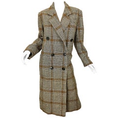 Vintage Calvin Klein Brown 1980s Glen Plaid Double Breasted 80s Wool Jacket Coat