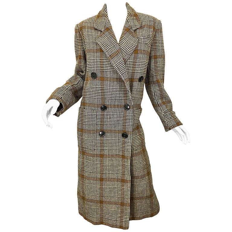 Vintage Calvin Klein Brown 1980s Glen Plaid Double Breasted 80s Wool Jacket  Coat For Sale at 1stDibs