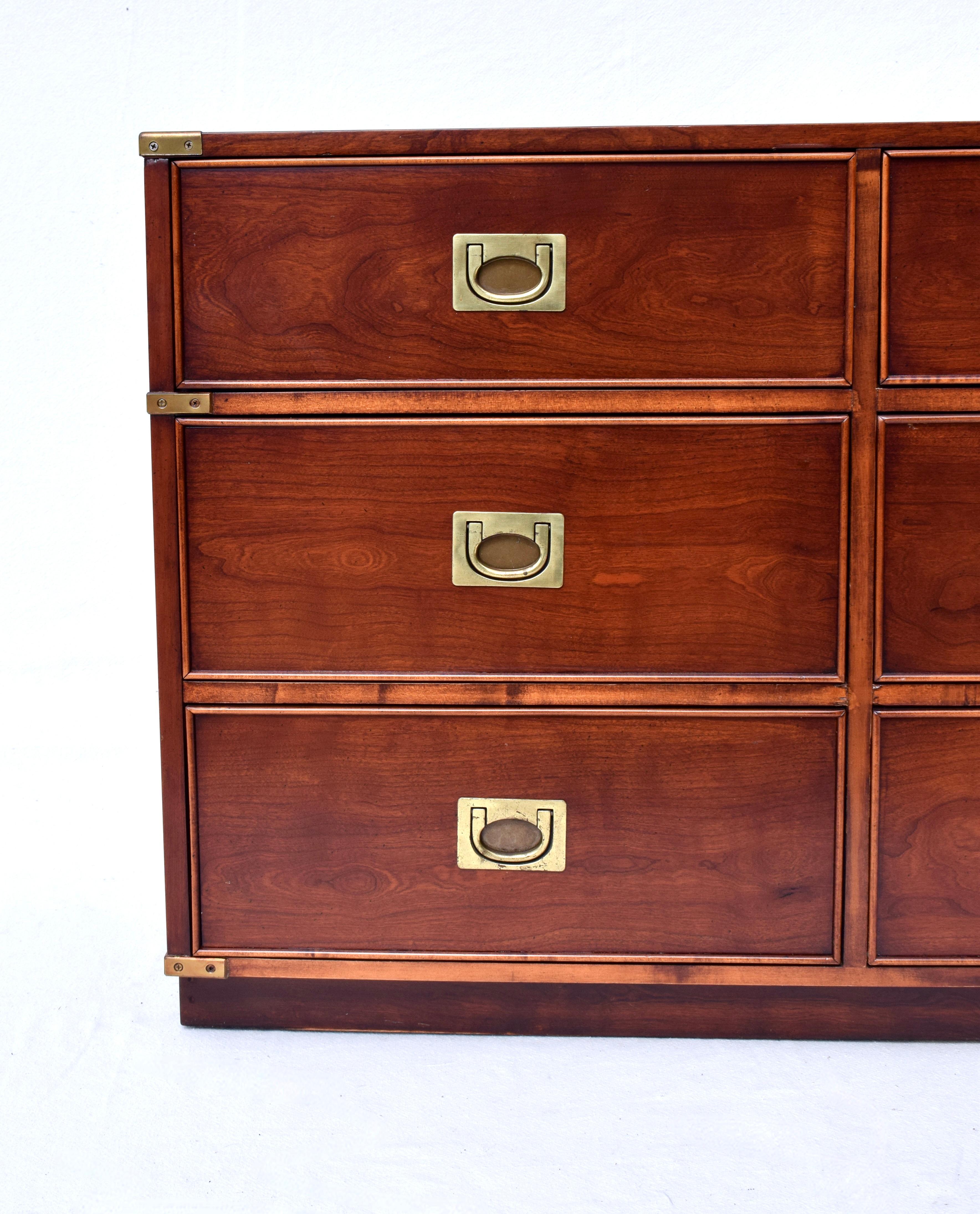Brass 1980's Campaign Style Bachelor Chest of Six Drawers For Sale