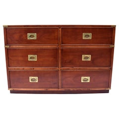 Antique 1980's Campaign Style Bachelor Chest of Six Drawers