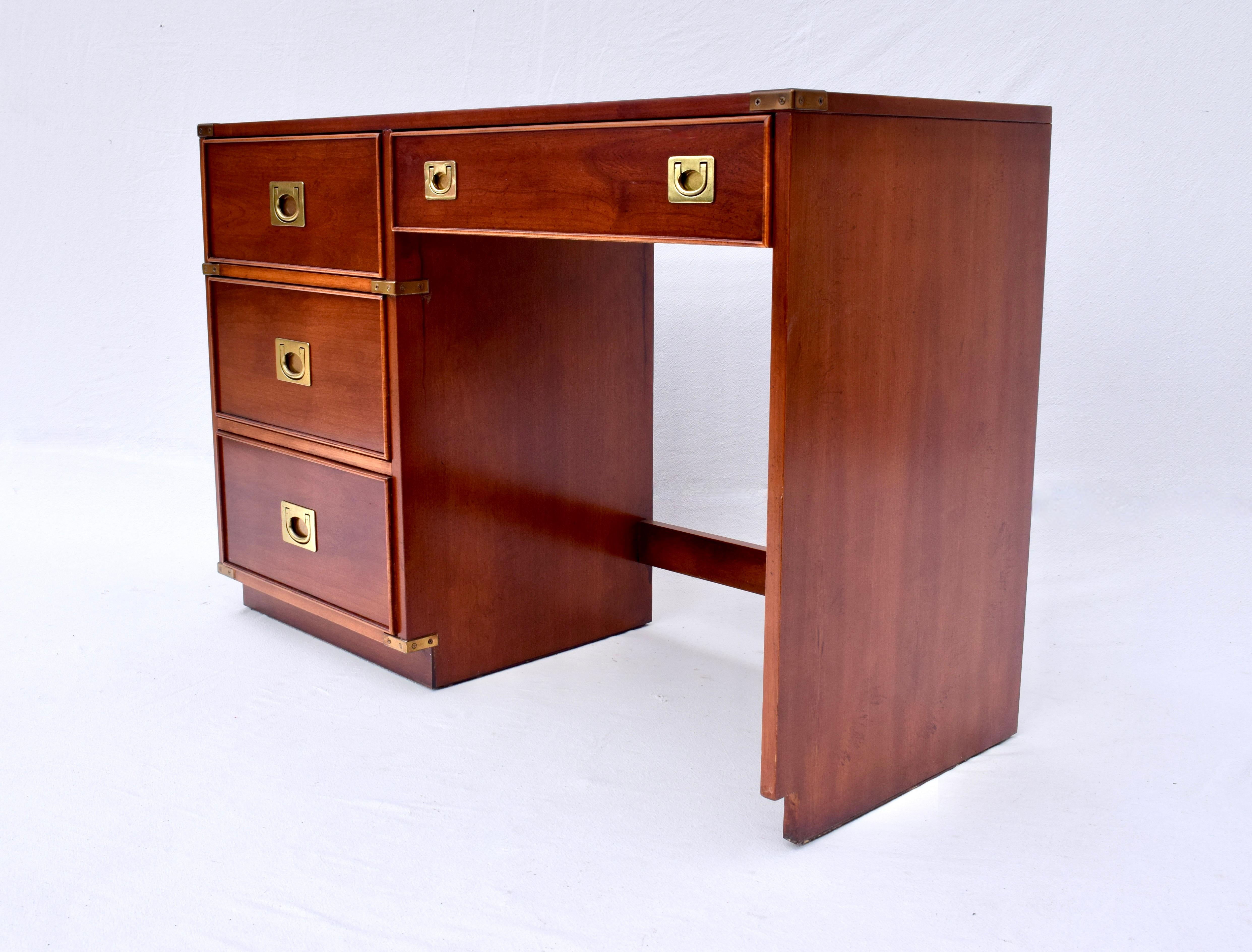 1980's Campaign Style Mahogany Writing Desk In Good Condition For Sale In Southampton, NJ