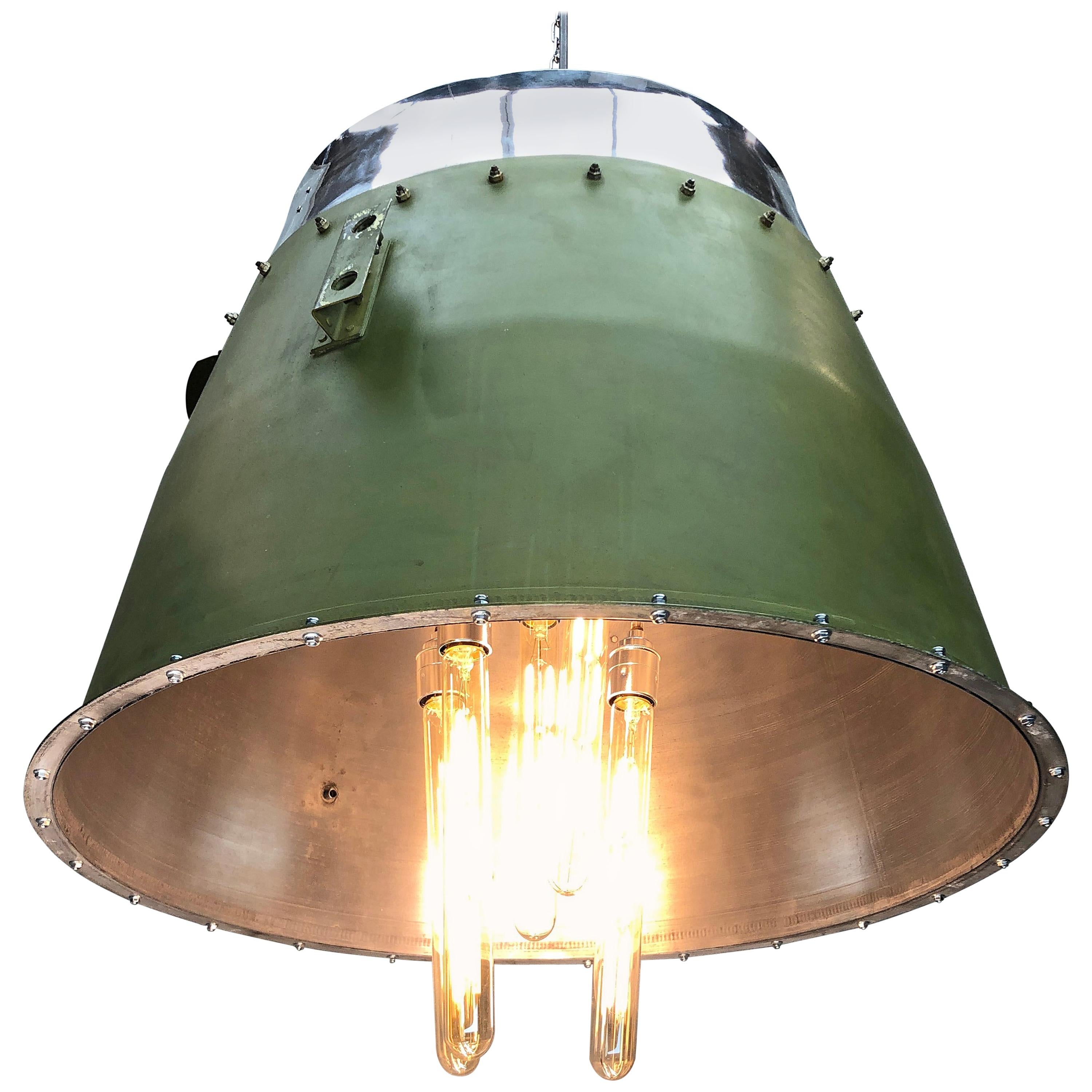 1980s Canadian Bombardier Jet Engine Cowling, Green Industrial Pendant Light