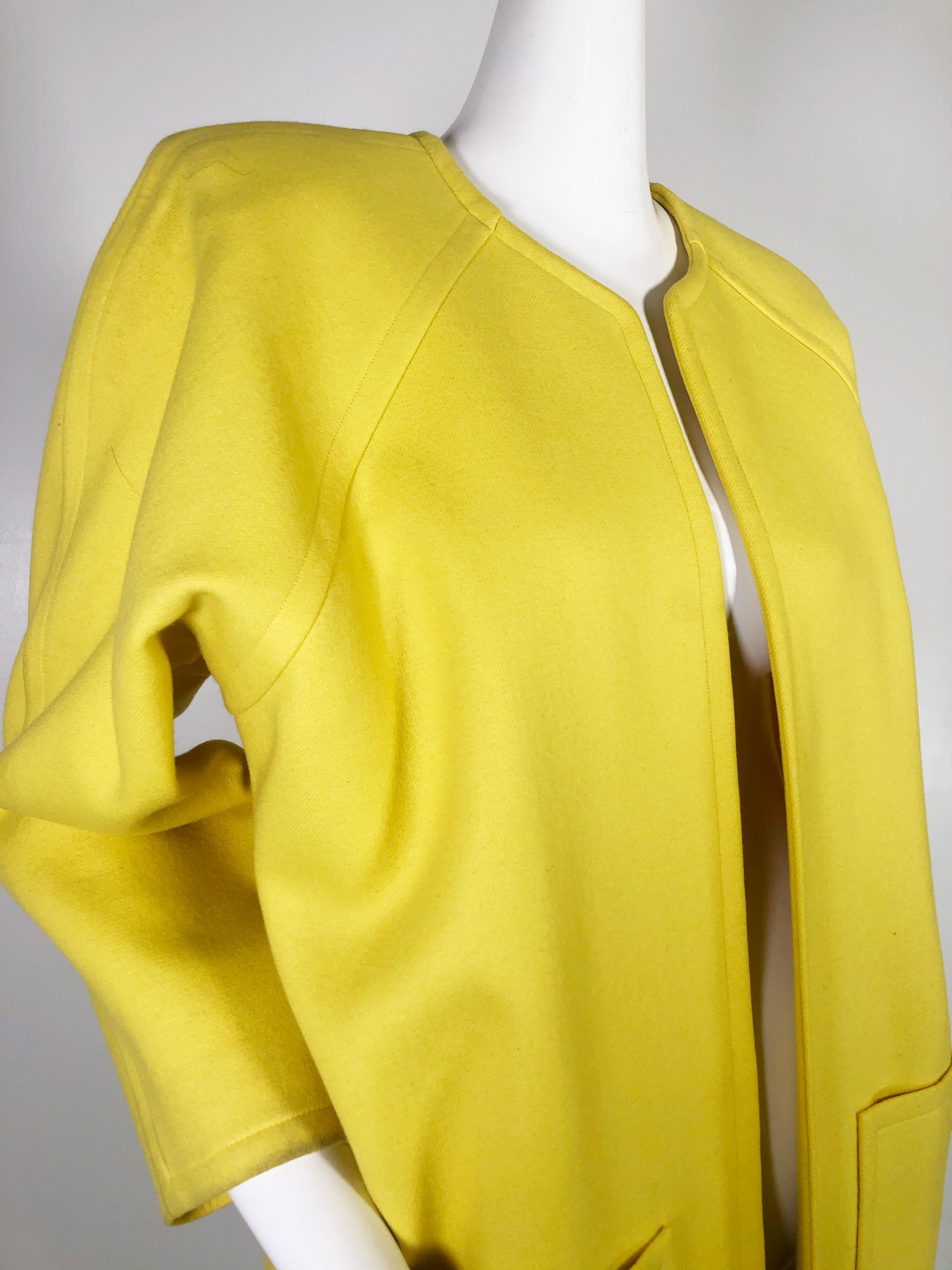 1980s Canary Yellow Wool Coat with Deep Hip Pockets and Raglan Sleeves 2