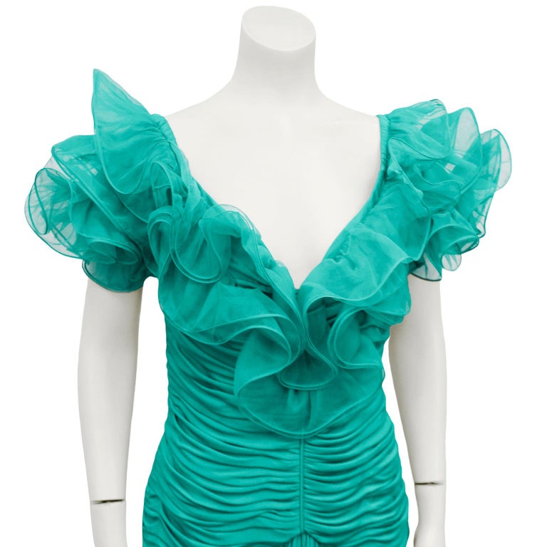 1980s Candice Fraiberger Turquoise Gown For Sale at 1stDibs