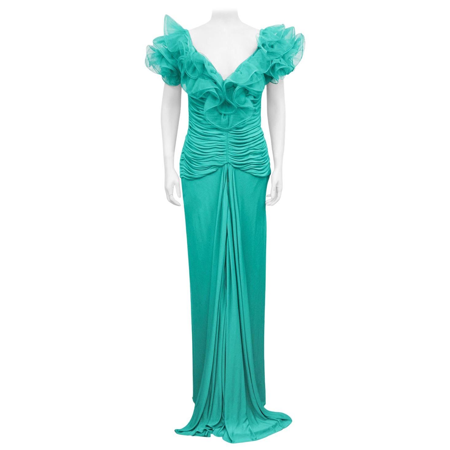1980s Candice Fraiberger Turquoise Gown  For Sale