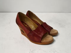 Vintage Candie's 1980s Women's Leather Wedge Sandals, Cordovan Brown