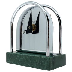 1980s Canetti Chrome and Green Marble Desk Clock