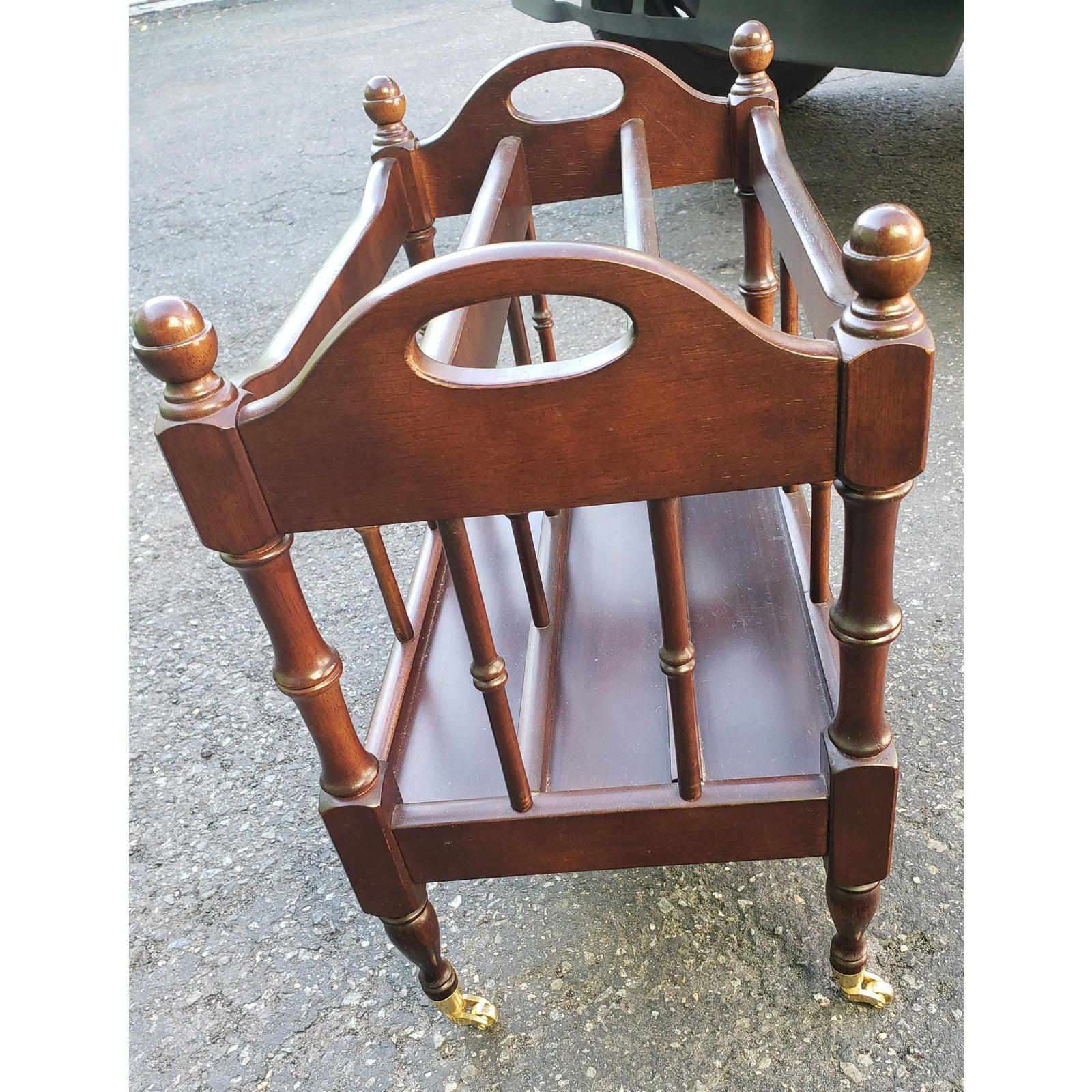 Chippendale 1980s Canterbury Style Mahogany Magazine Rack For Sale