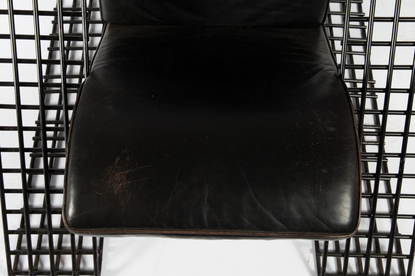 1980s Cantilevered Postmodern Wire Mesh Armchair and Ottoman 5