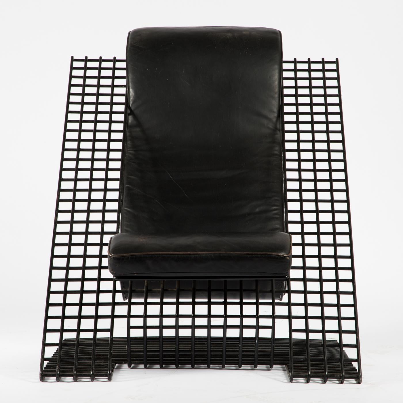 Late 20th Century 1980s Cantilevered Postmodern Wire Mesh Armchair and Ottoman