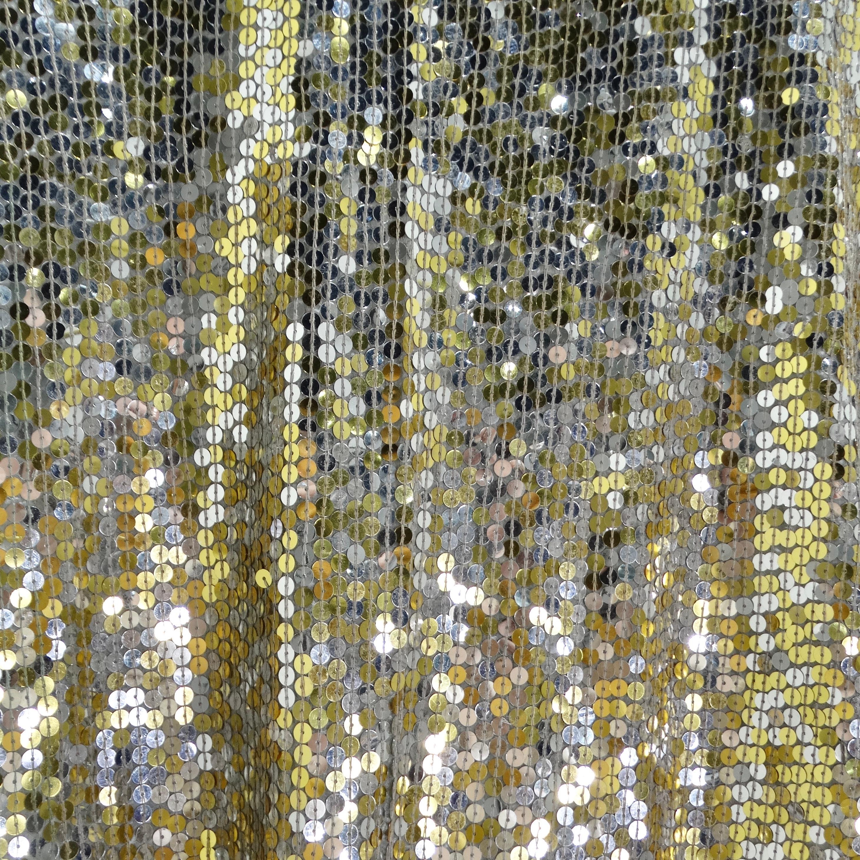 1980s Capriccio Gold Sequin Embellished Dress, Shawl & Belt Set For Sale 3