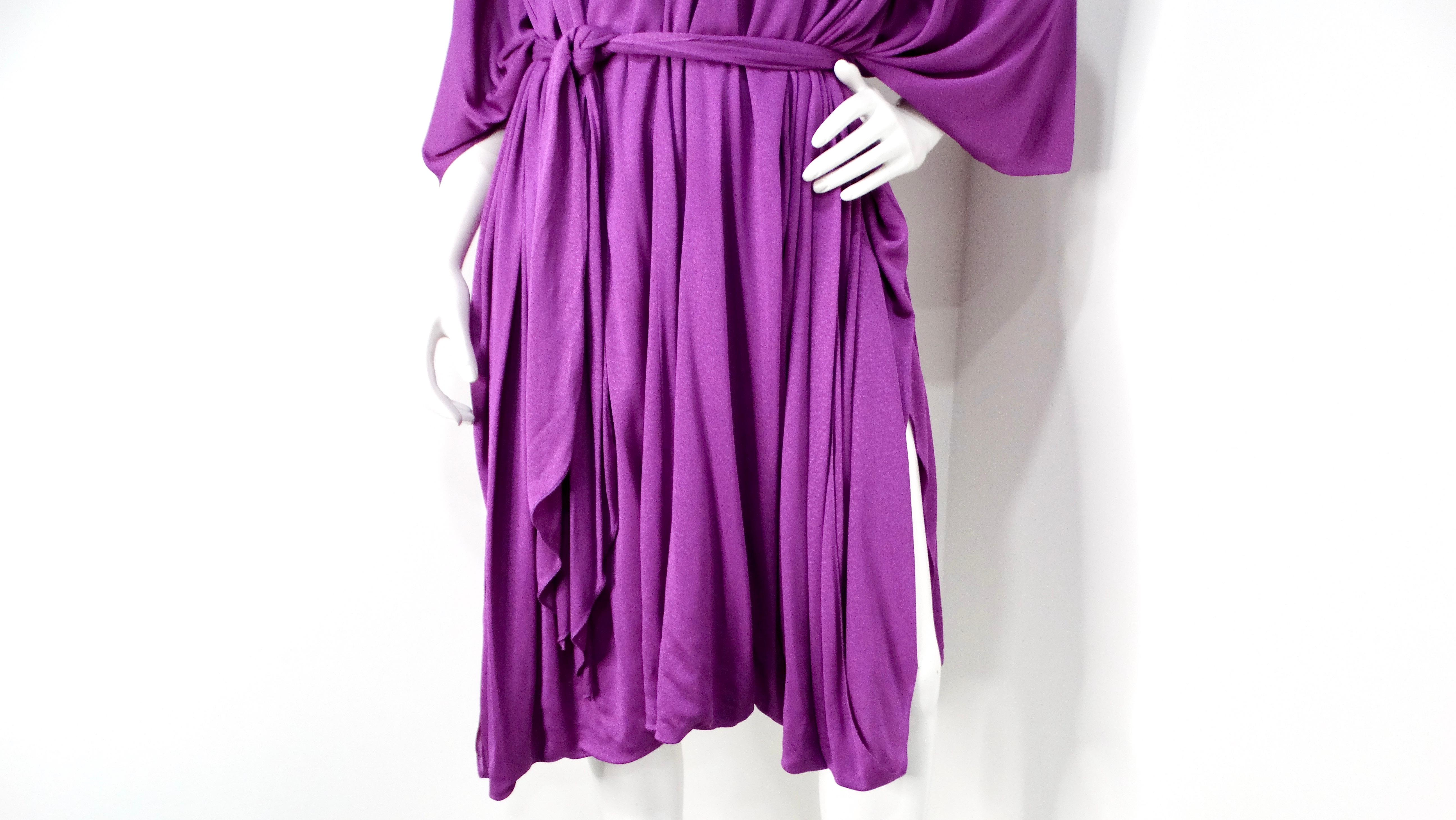 1980s Capriccio Italian Made Purple Toga Belted Dress In Good Condition For Sale In Scottsdale, AZ