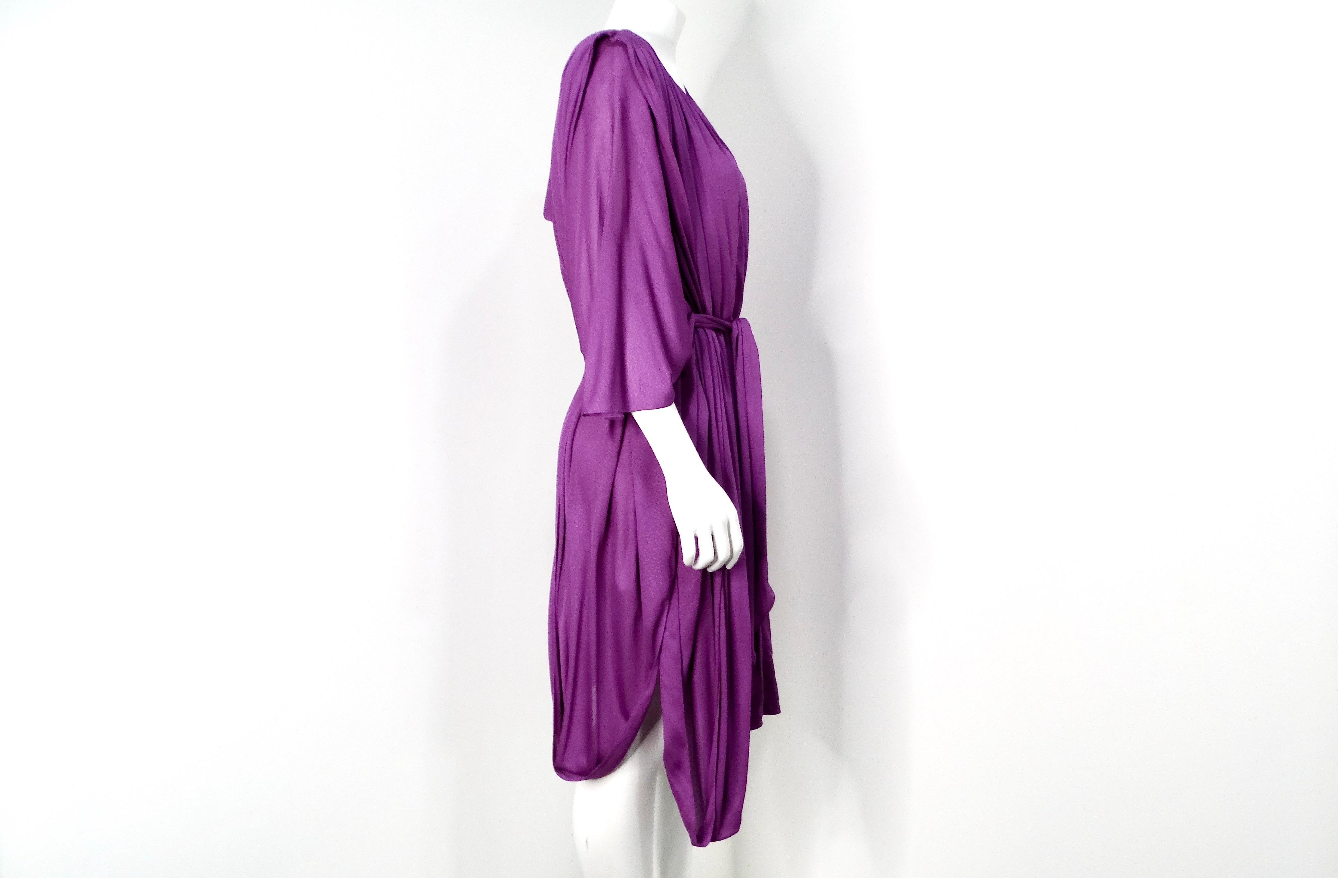 1980s Capriccio Italian Made Purple Toga Belted Dress For Sale 2
