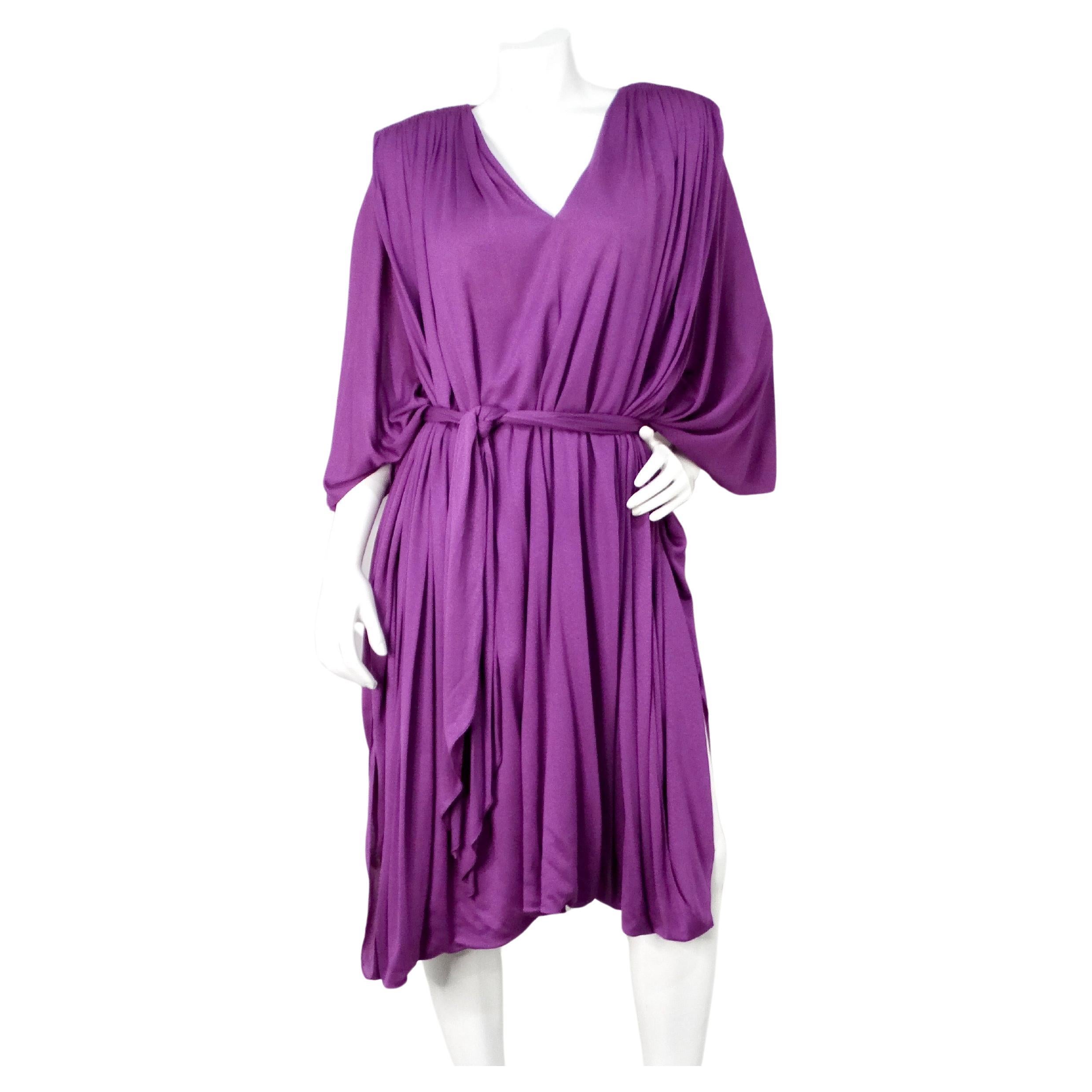 1980s Capriccio Italian Made Purple Toga Belted Dress For Sale
