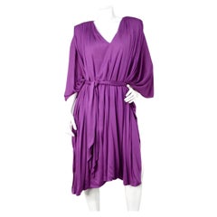 1980s Capriccio Italian Made Purple Toga Belted Dress