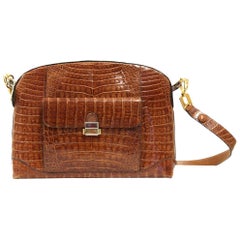 1980s Caramel Crocodile Leather Shoulder Bag