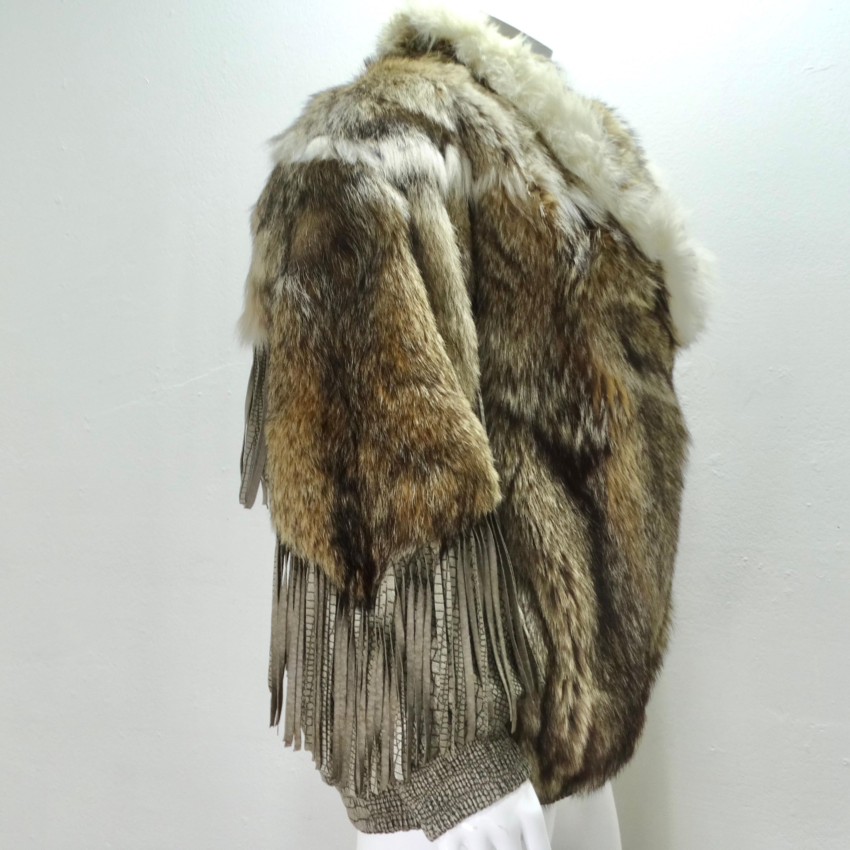 Women's or Men's 1980s Carlo Palazzi Coyote Fur Leather Fringe Jacket