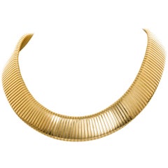 1980s Carlo Weingrill 18 Karat Yellow Gold Tubogas Collar Necklace