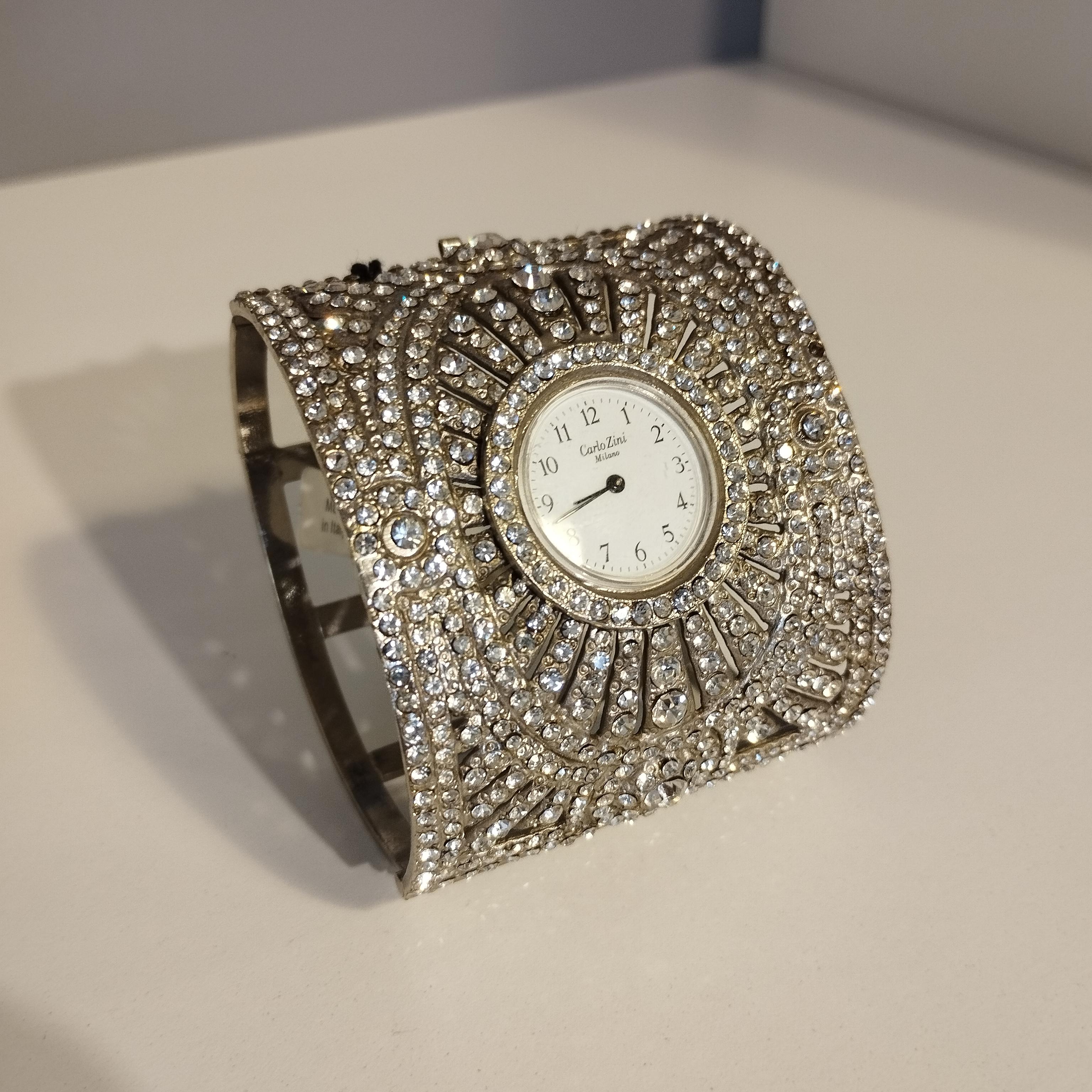 1980er Carlo Zini Einzigartiges Strass-Armband / Uhr Damen im Angebot