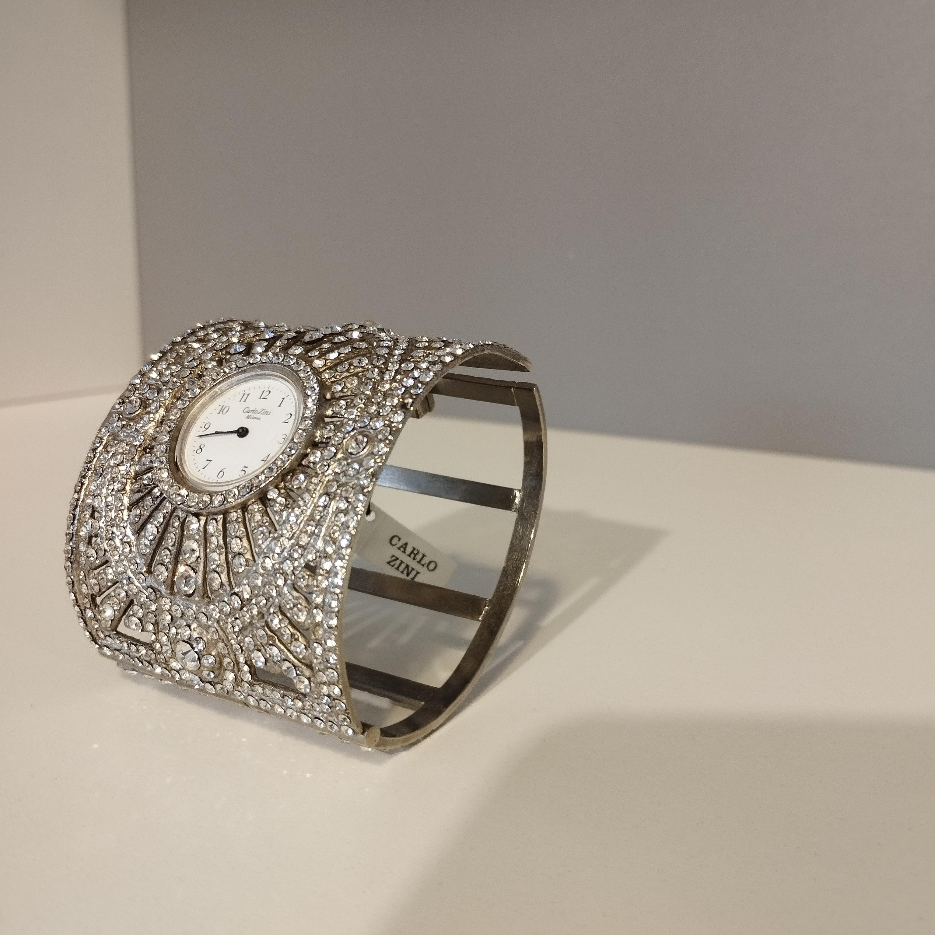 1980er Carlo Zini Einzigartiges Strass-Armband / Uhr im Angebot 1