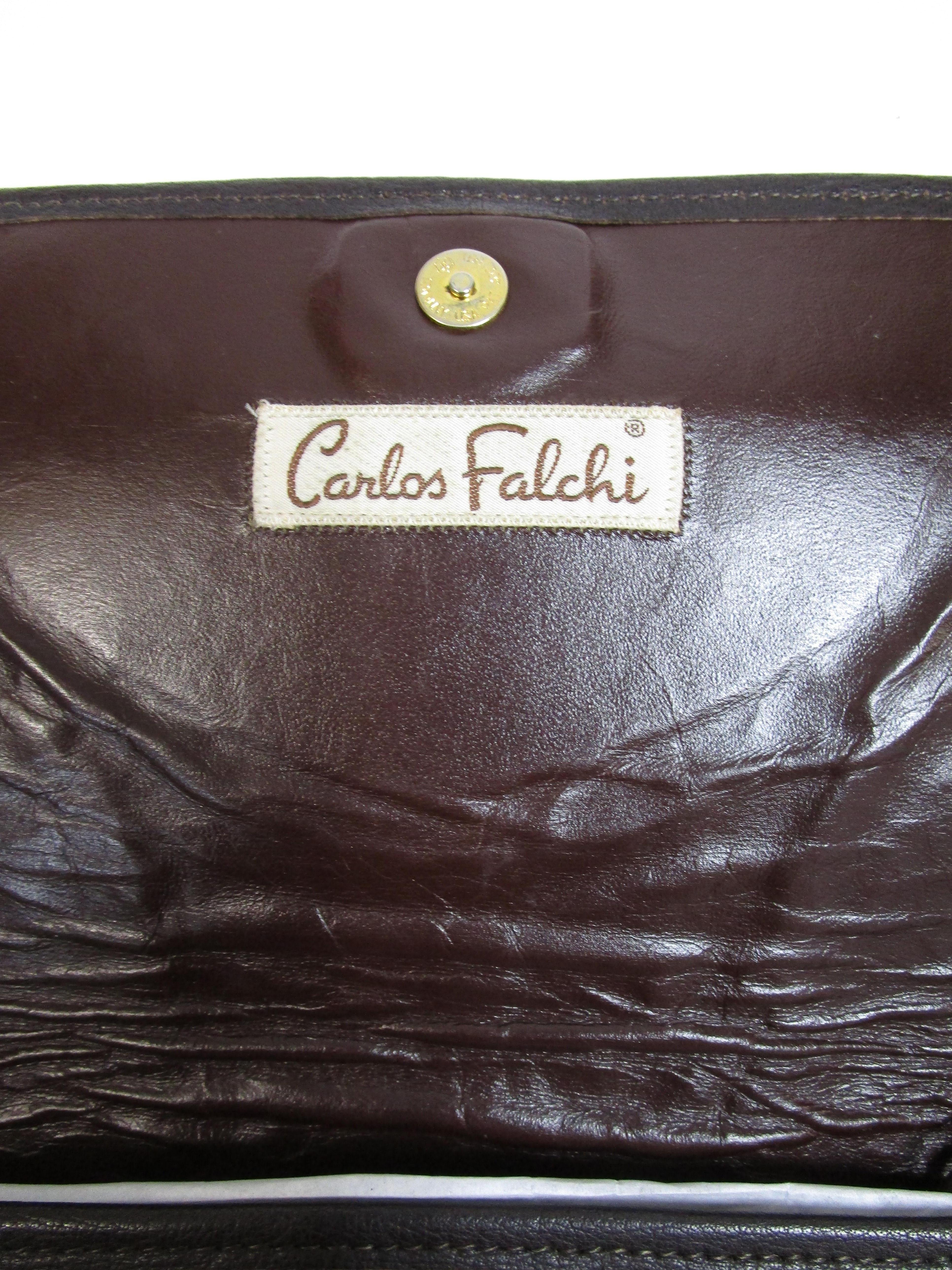 1980's Carlos Falchi Black Exotic Skins Clutch w/ Shoulder Strap For Sale 1