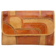 Retro 1980s Carlos Falchi Patchwork Tan Clutch 