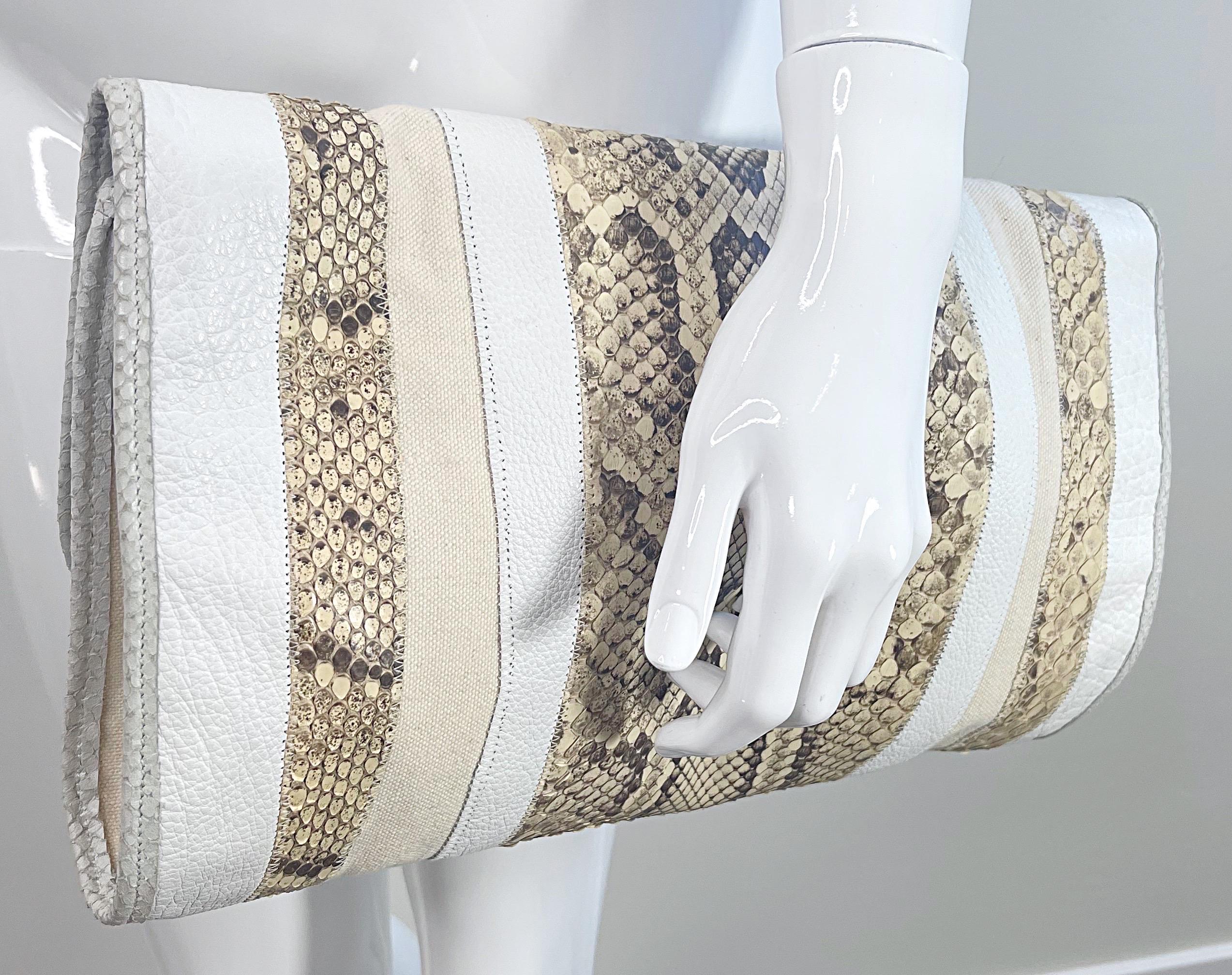1980s Carlos Falchi XL Python Snakeskin White Taupe Vintage Shoulder Bag Clutch For Sale 13