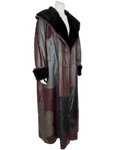 1980’s Carlos Falci Inlaid Leather and Shearling Swing Coat