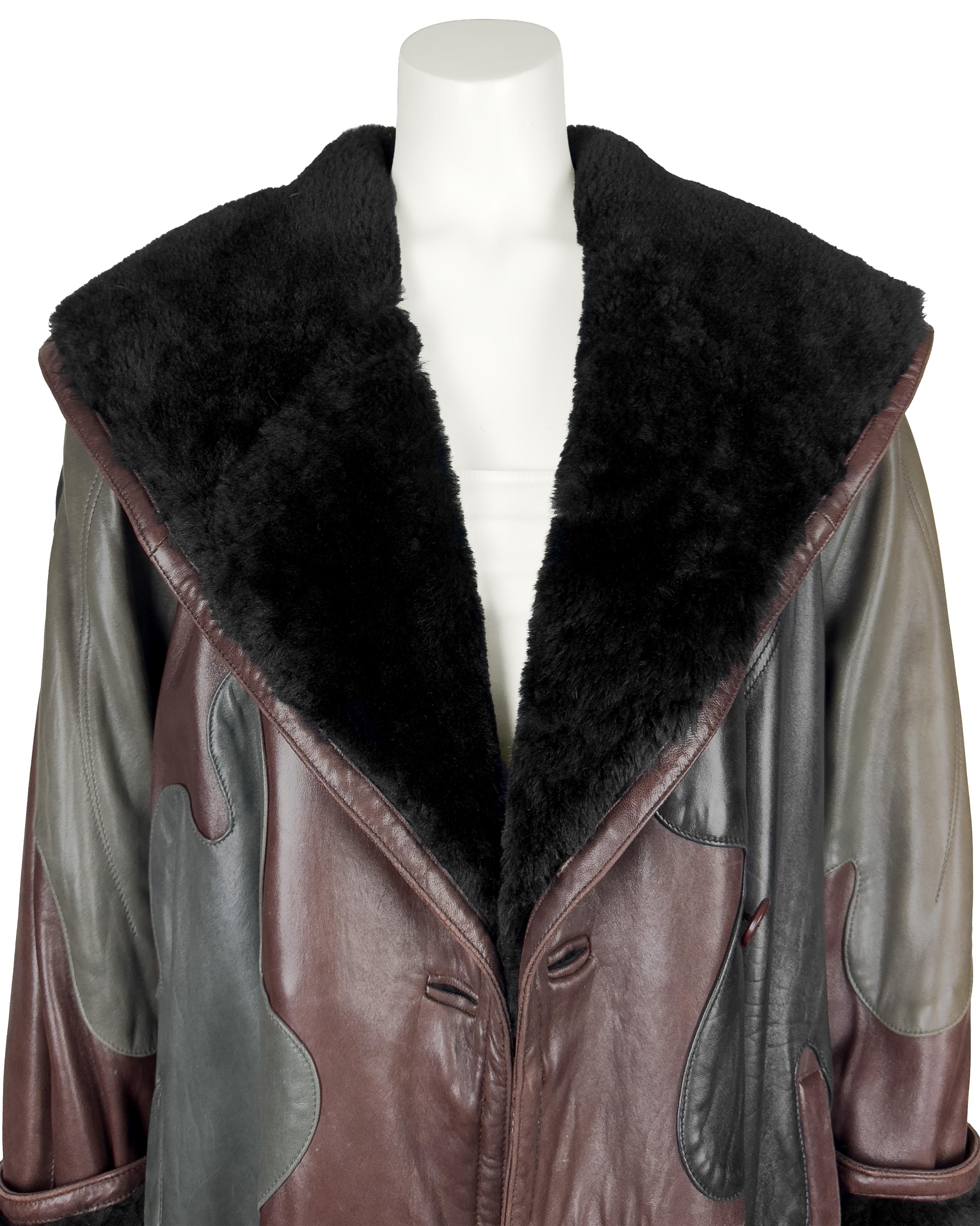 Coates anni '80 di Carlos Falci in pelle intarsiata e shearling In condizioni buone in vendita a Toronto, Ontario