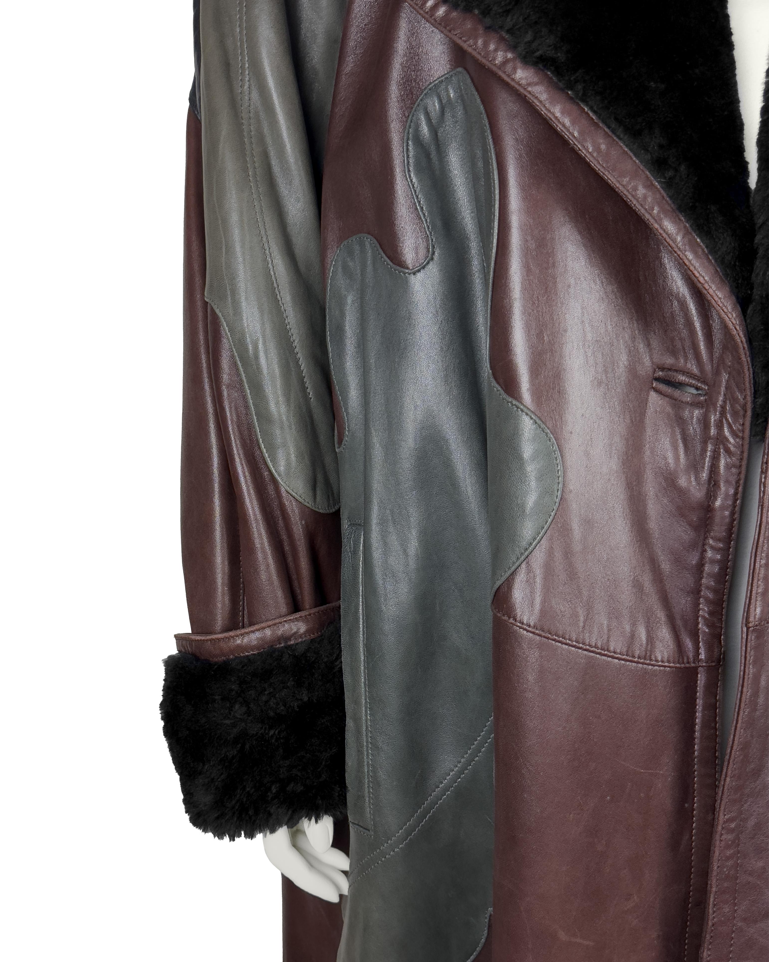 da uomo o donna Coates anni '80 di Carlos Falci in pelle intarsiata e shearling in vendita