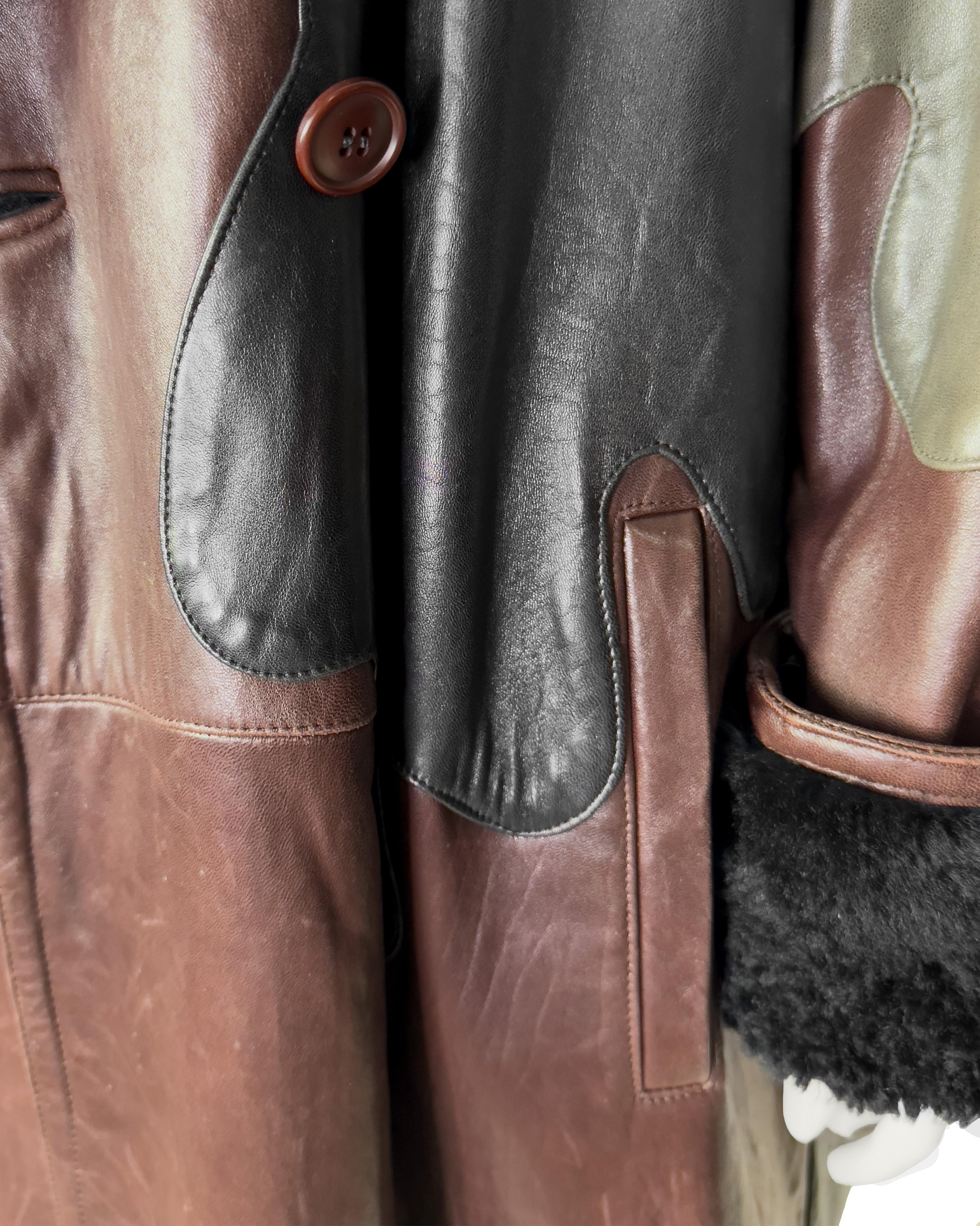 Coates anni '80 di Carlos Falci in pelle intarsiata e shearling in vendita 1