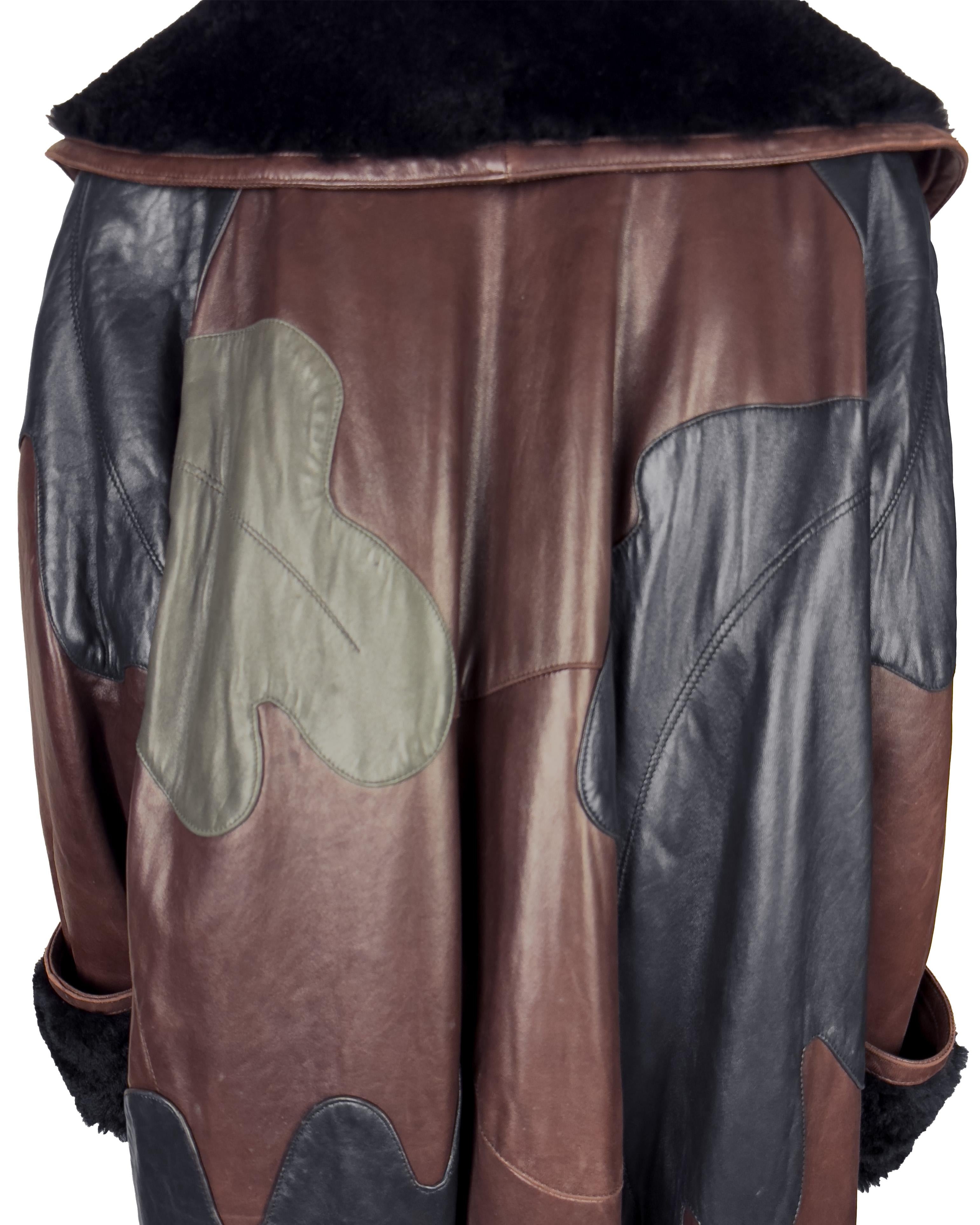Coates anni '80 di Carlos Falci in pelle intarsiata e shearling in vendita 2