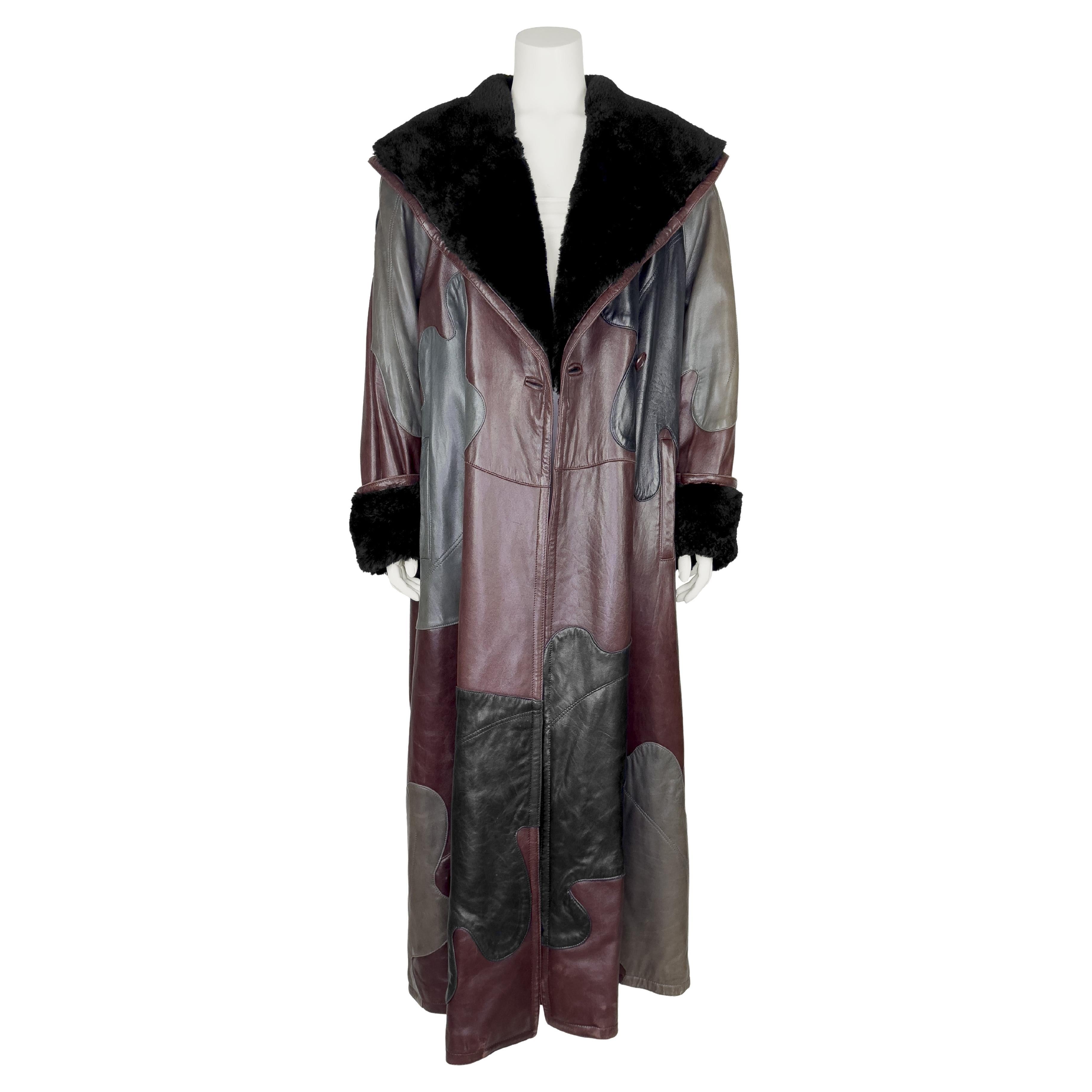 Coates anni '80 di Carlos Falci in pelle intarsiata e shearling in vendita