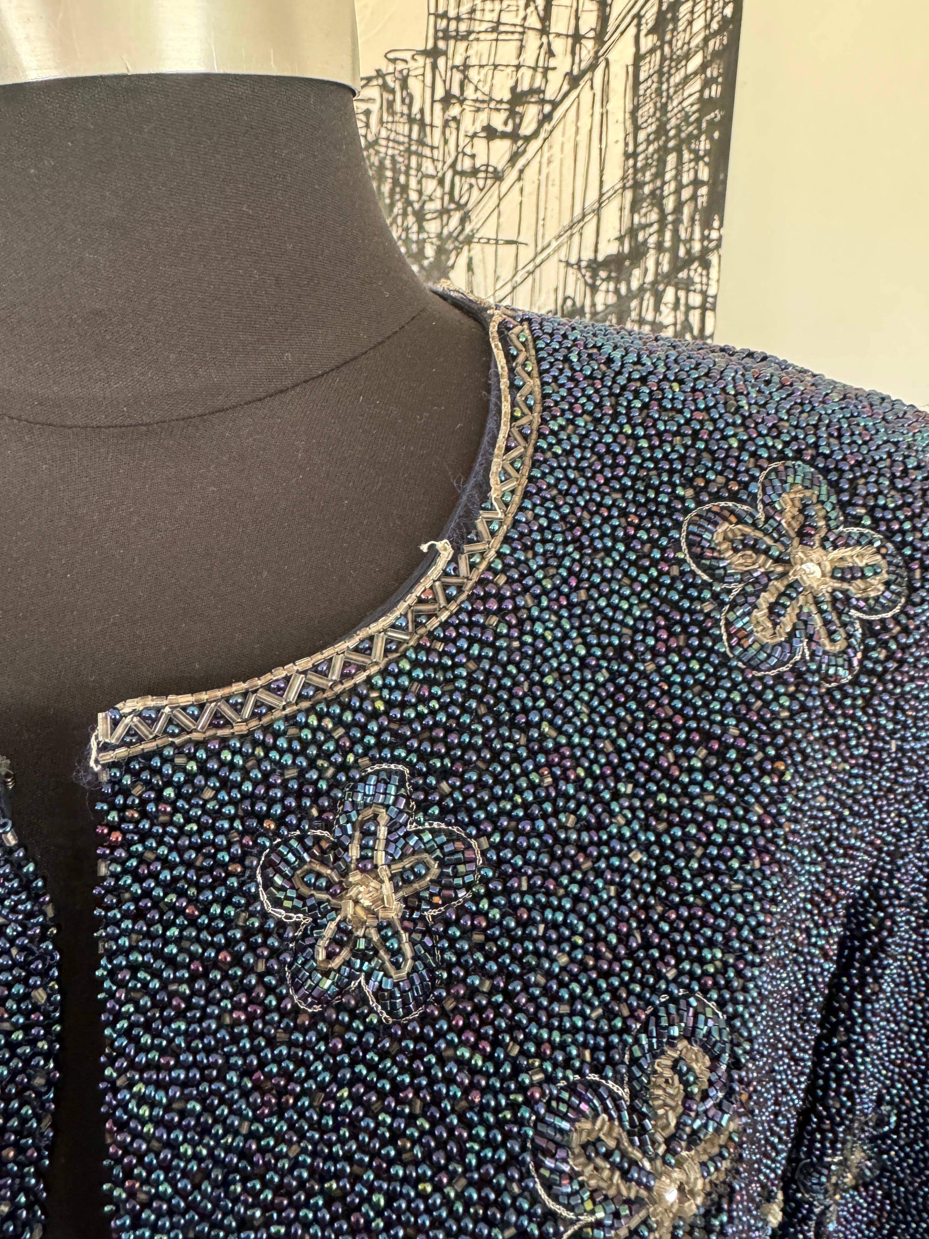 1980s Carolina Herrera Aurora Borealis Beaded Bolero Jacket For Sale 6
