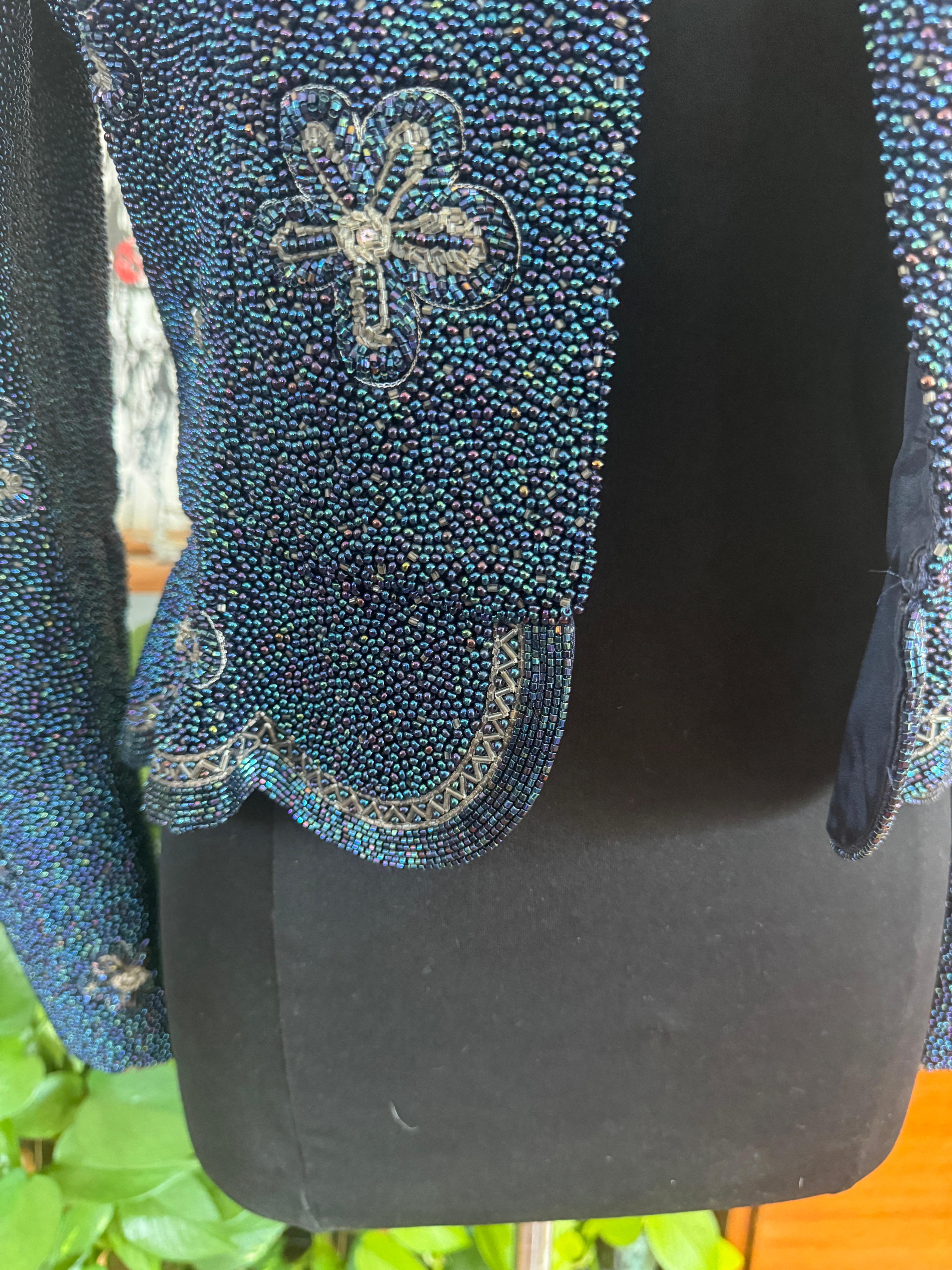 1980s Carolina Herrera Aurora Borealis Beaded Bolero Jacket For Sale 7