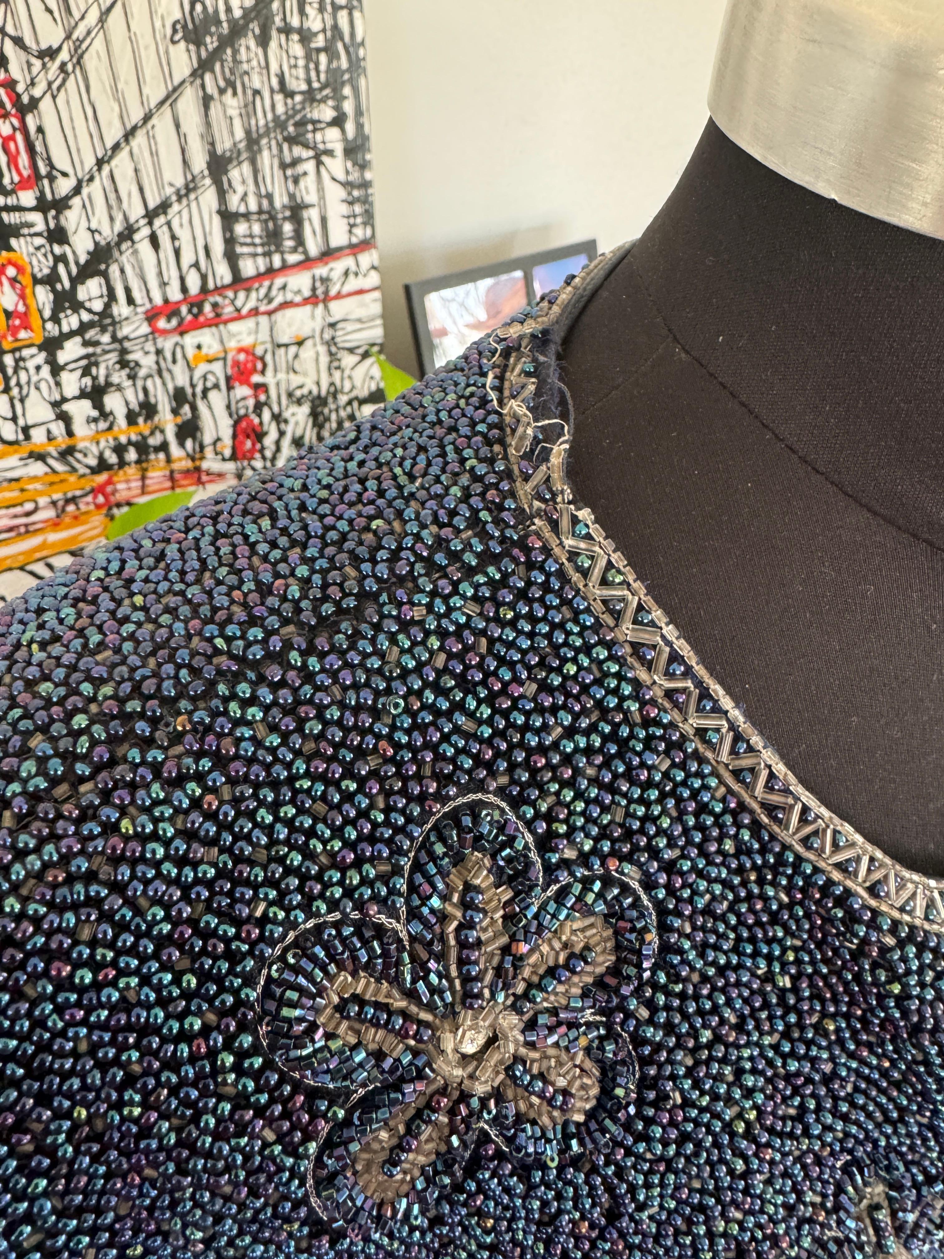 1980s Carolina Herrera Aurora Borealis Beaded Bolero Jacket For Sale 8
