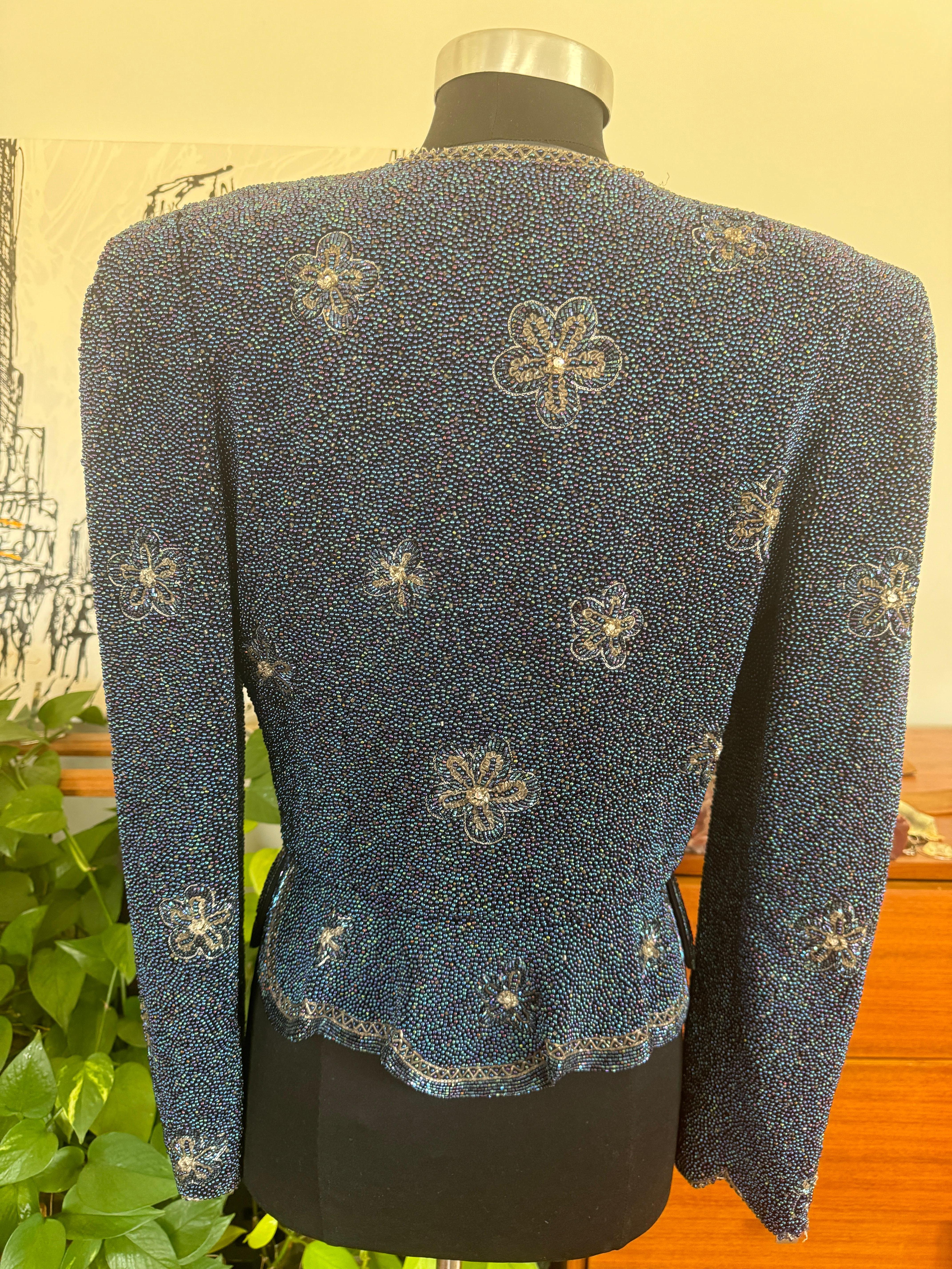 1980s Carolina Herrera Aurora Borealis Beaded Bolero Jacket For Sale 9