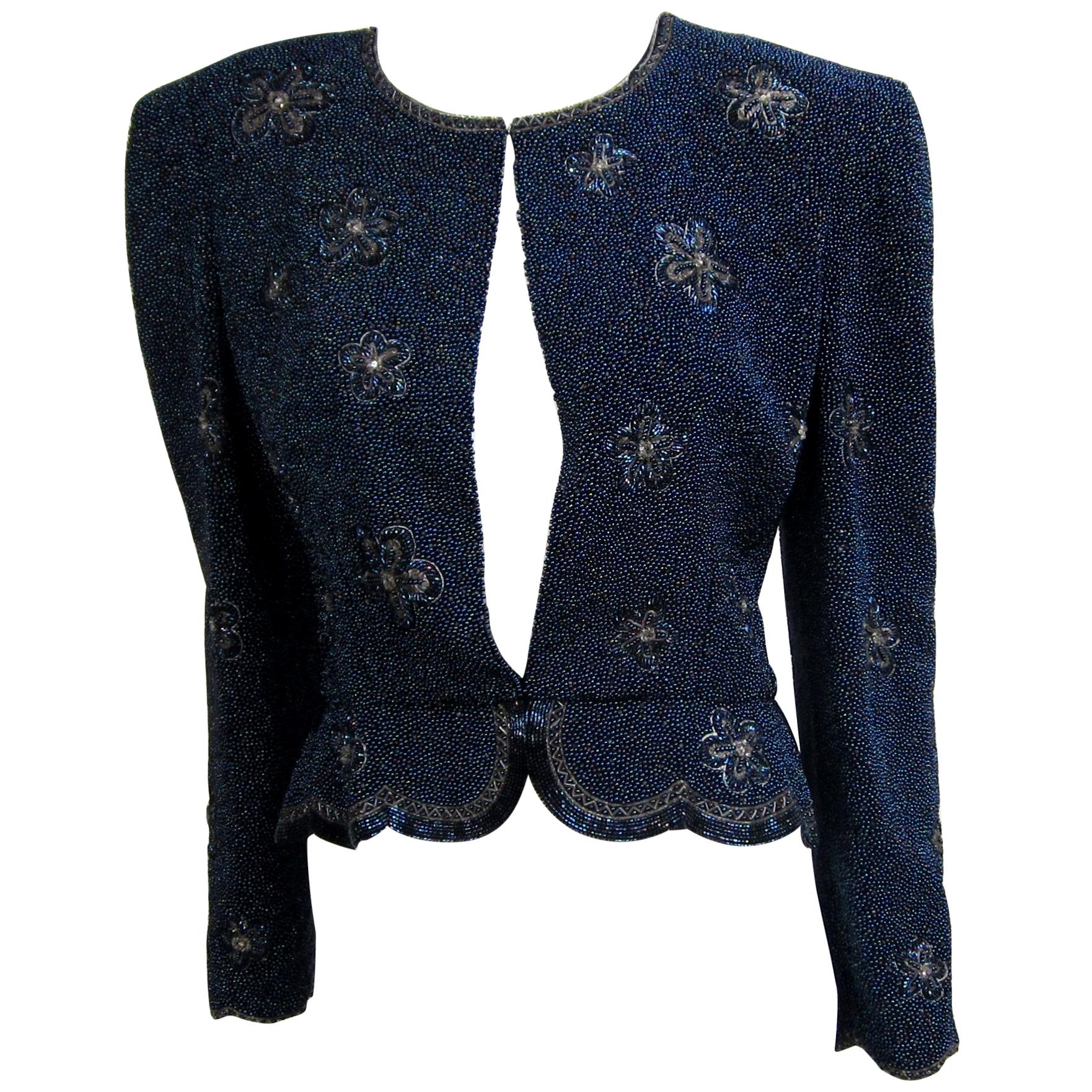 1980s Carolina Herrera Aurora Borealis Beaded Bolero Jacket  For Sale