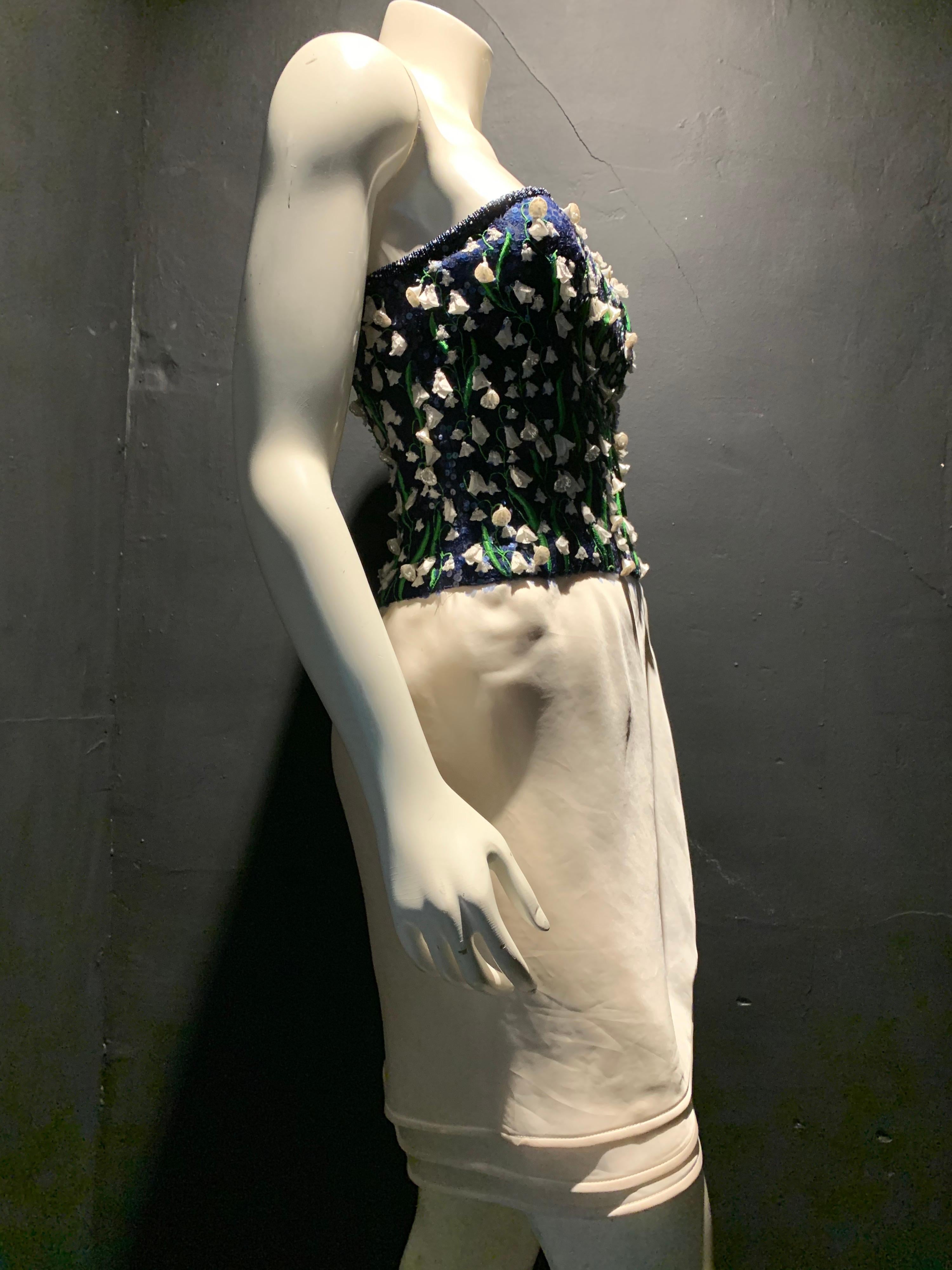 1980s Carolina Herrera Lily of the Valley Strapless Cocktail Sarong Mini Dress 2