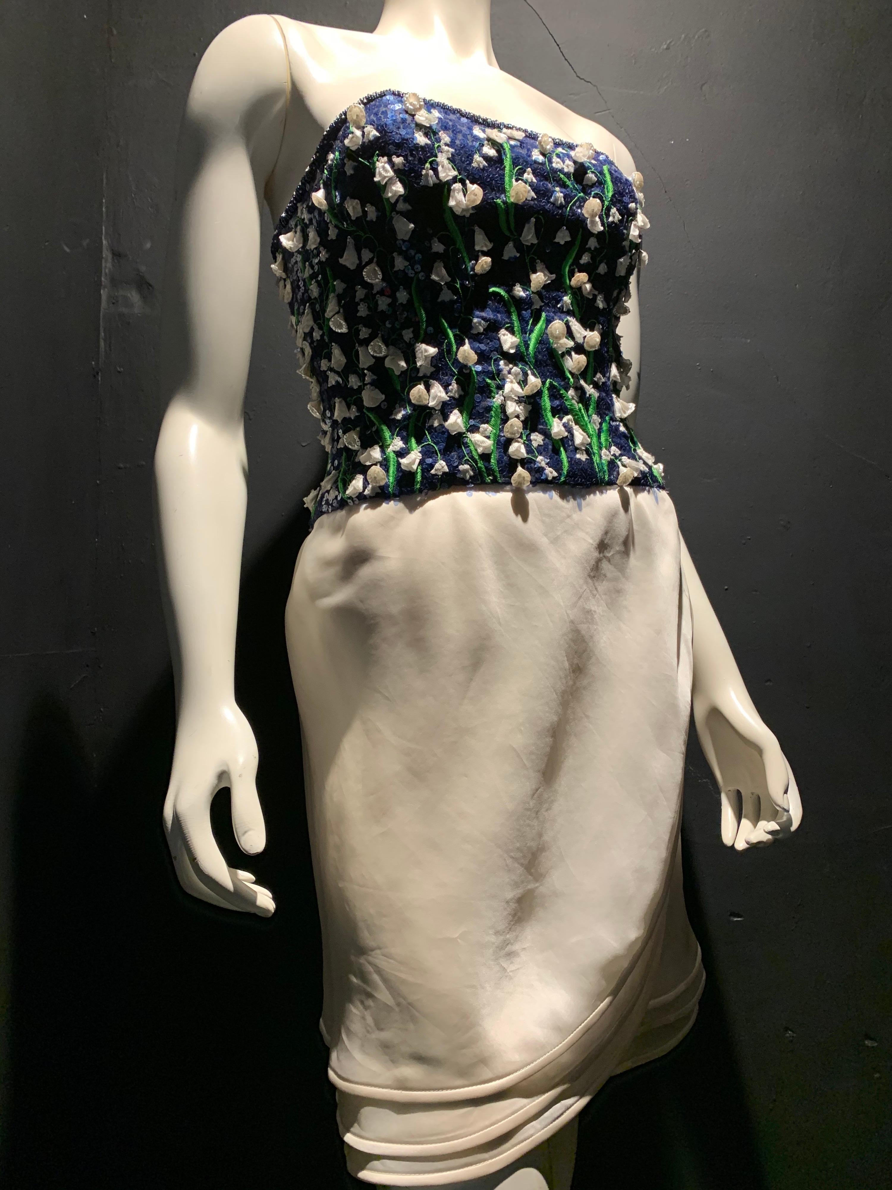 1980s Carolina Herrera Lily of the Valley Strapless Cocktail Sarong Mini Dress 3