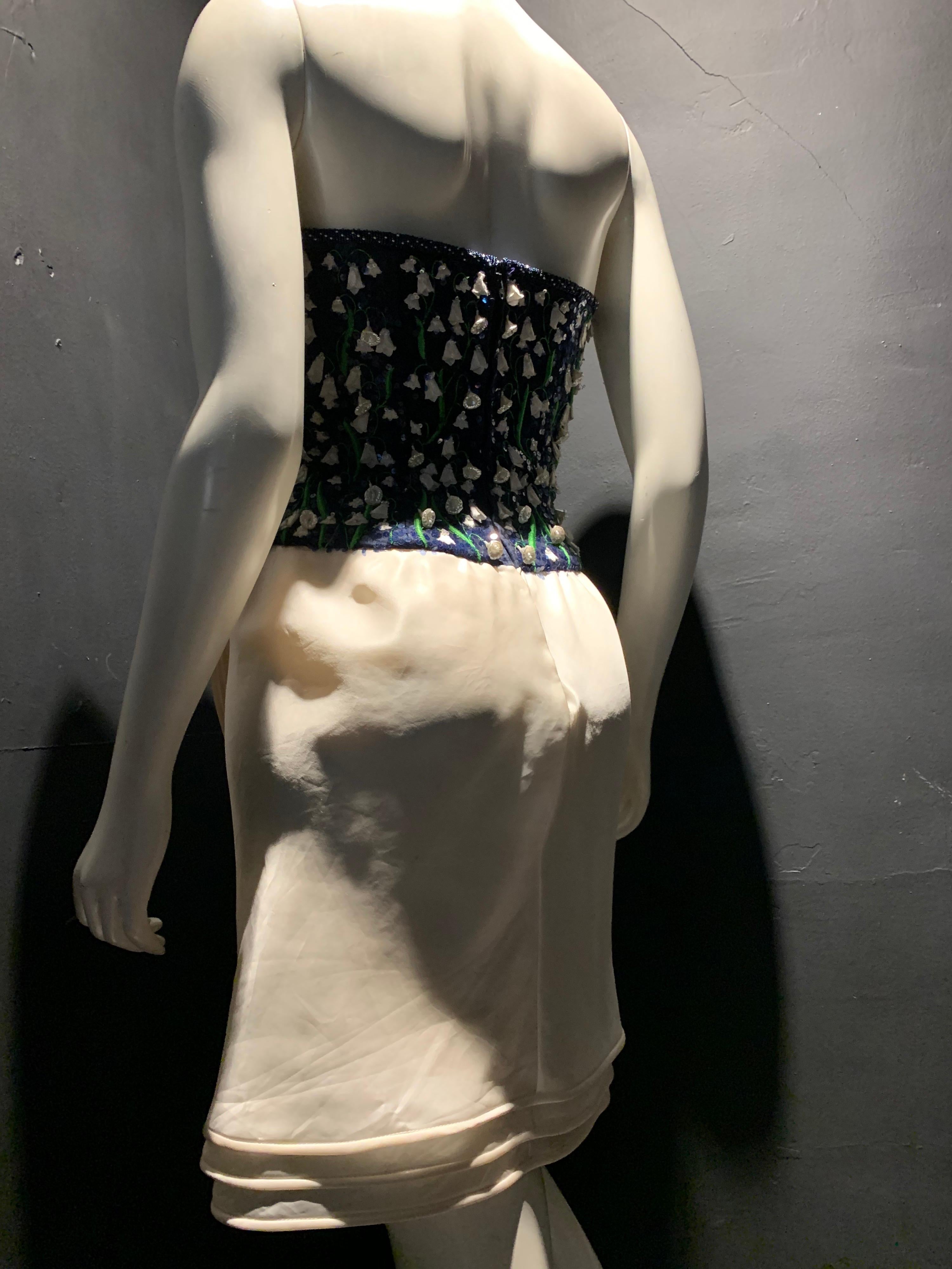 1980s Carolina Herrera Lily of the Valley Strapless Cocktail Sarong Mini Dress In Excellent Condition In Gresham, OR